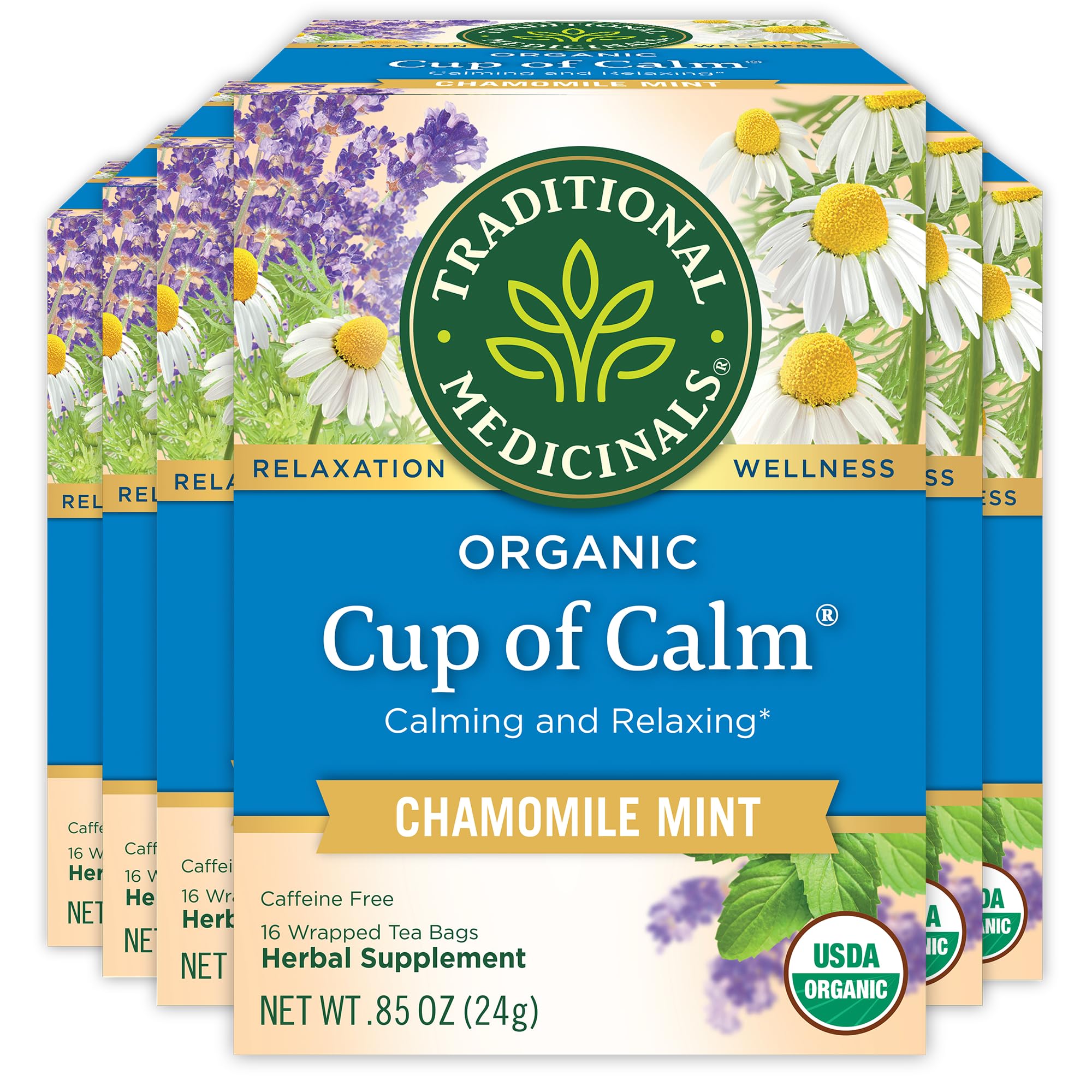 Traditional Medicinals Organic Cup of Calm Tea, 16 Tea Bags (Pack of 6)