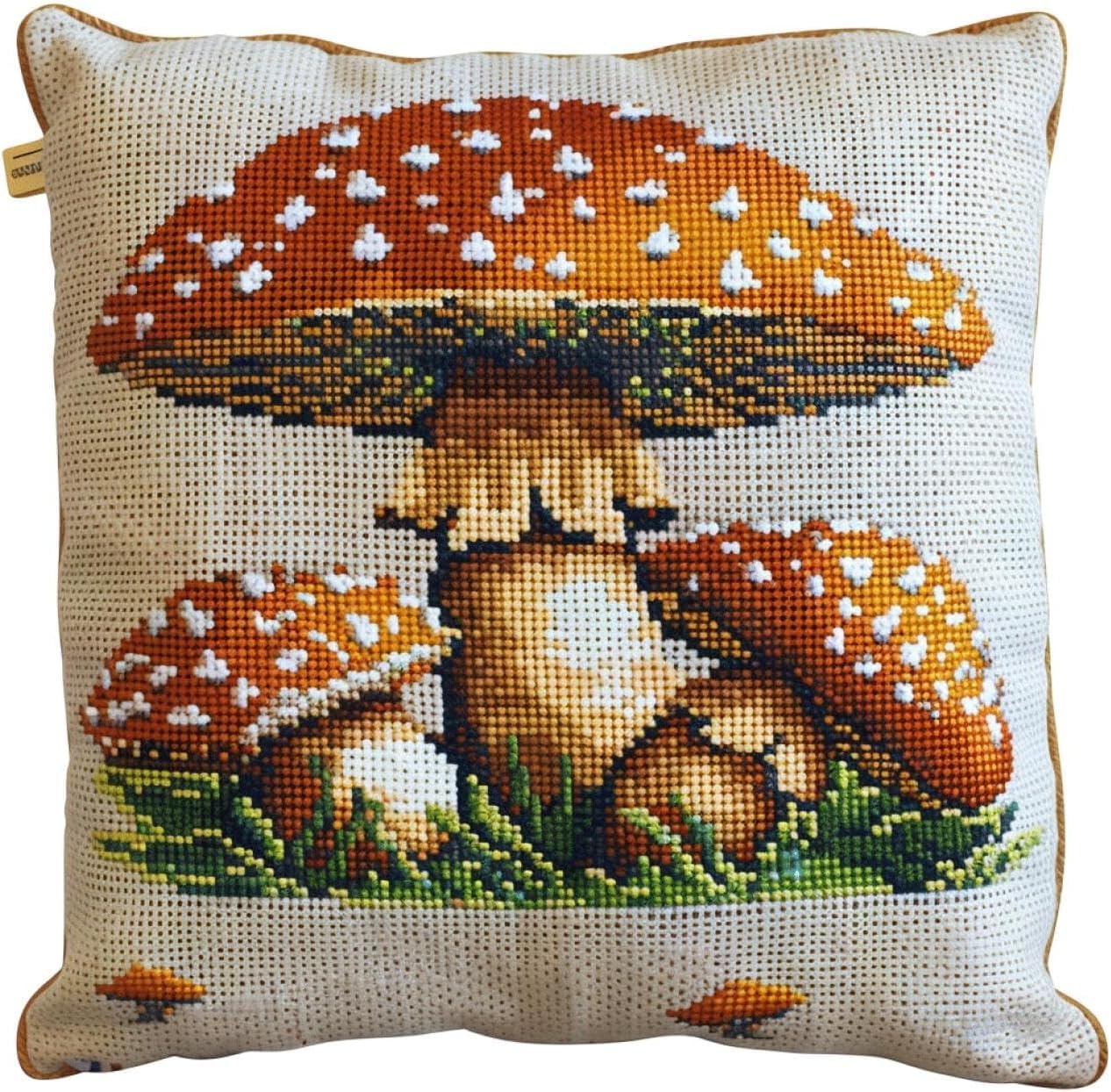 Nahuigood 11Ct Cross Stitch Cushion Covers Kits,Mushroom 45X45cm Tapestry Canvas Pillowcase Kit For Creative Home Décor,Diy Craft Needlework Pillowcase Kits For Kids Adults