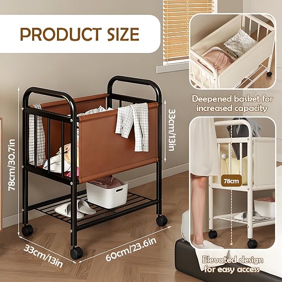 Laundry Basket with Wheels, Rolling Dirty Clothes Washing Hamper (Black)
