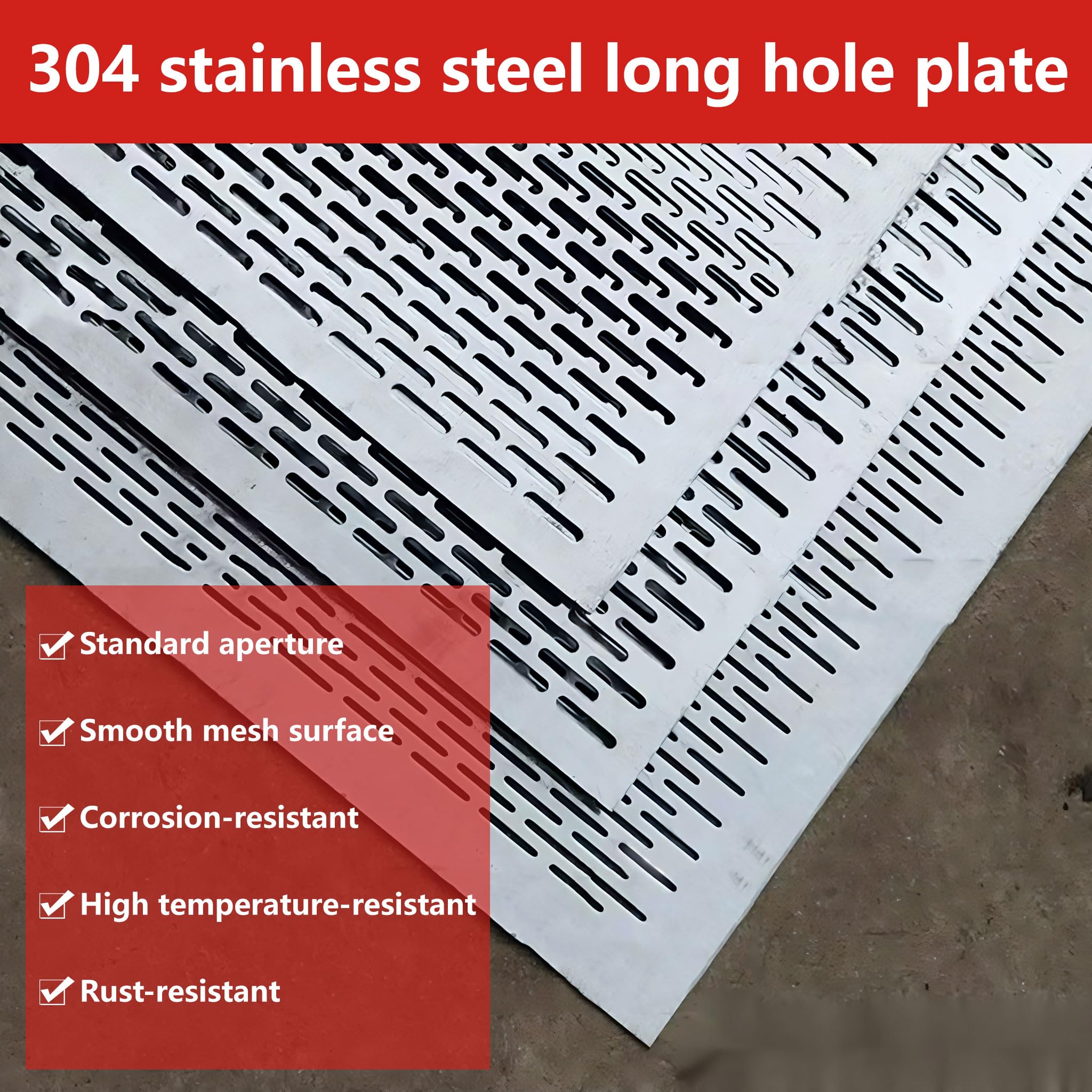 Lamiera forata in acciaio inossidabile 304 con fori asolati, pannello protettivo, piastra in rete metallica resistente alla corrosione for uso interno ed esterno, spessore 1-2 mm(50x50cm Thick 1.5mm)