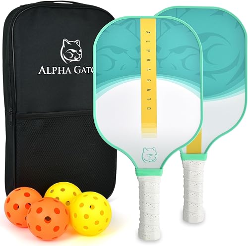 Juego de 2 palas de pickleball de fibra de carbono con 2 paletas, funda de transporte, 4 bolas, juego de 2 paletas ligeras con 4 bolas, 1 bolsa,