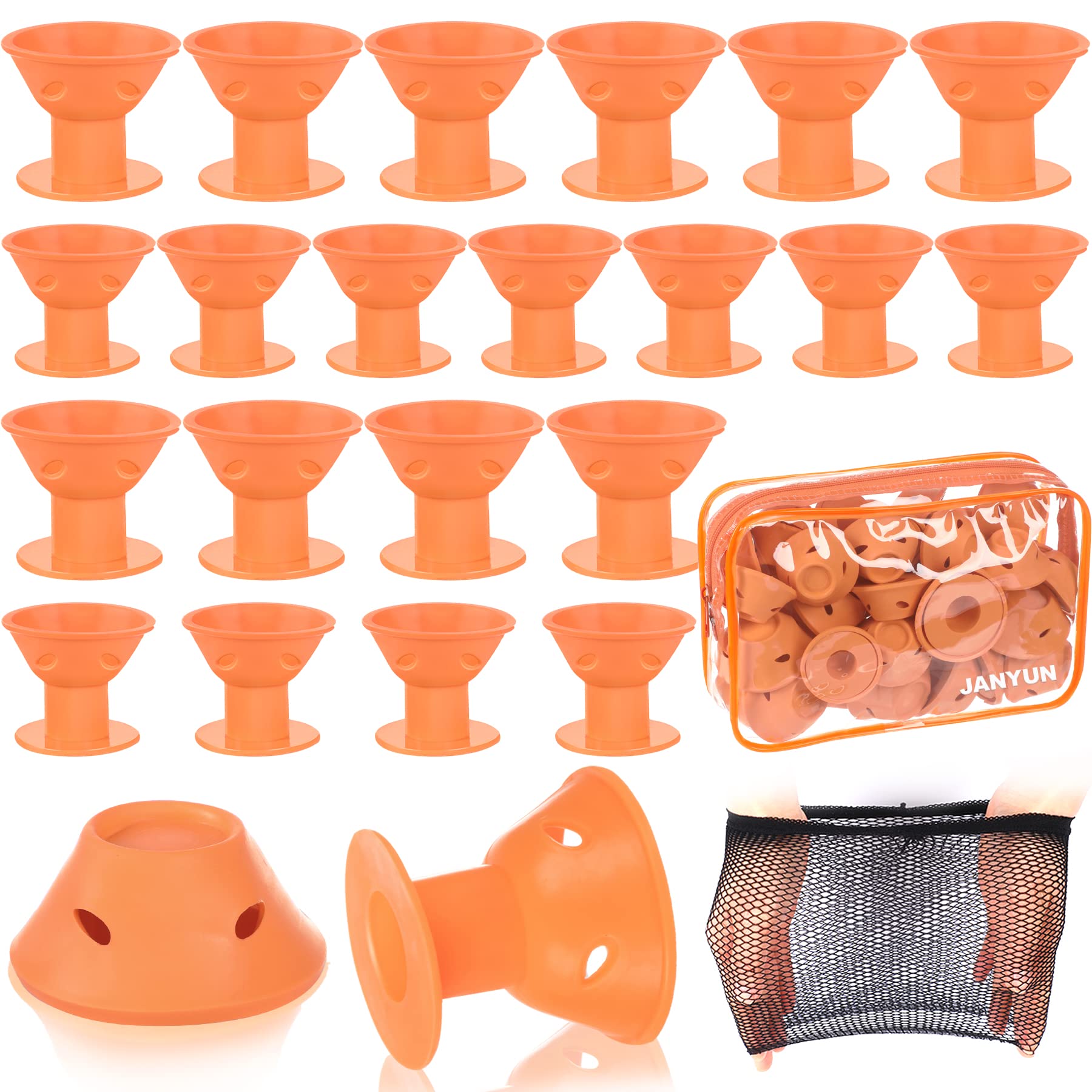 JANYUN 40 Pcs Orange Magic Silicone Hair Rollers Include 20pcs Large Silicone Curlers 20pcs Heatless Small Hair Curlers (Orange)