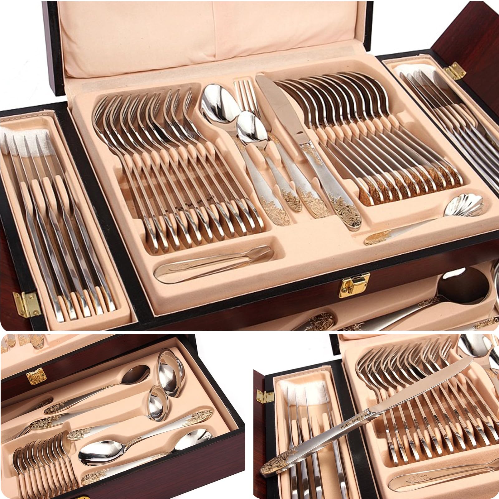 set de couverts 72/84 pièces avec des accents dorés, service de table 12 personnes pour événements, fêtes, mariages servant, lavable au lave-vaisselle(Size:84 pcs,Color:C)