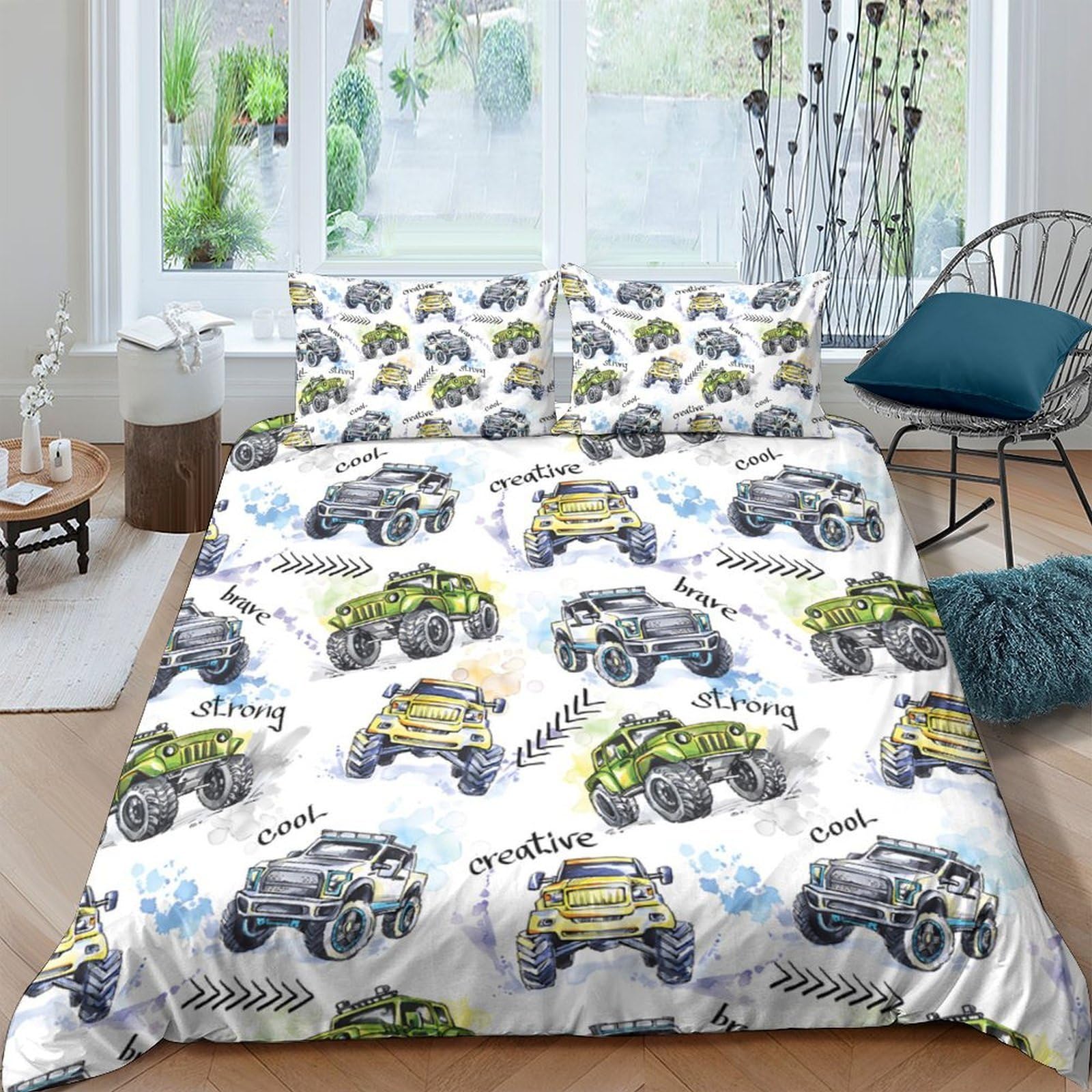 Ctjqhvkz Style-5 3D Printed Monster Truck Fitted Sheet Microfiber Soft Washable Racing Car Bed Cover For Bedroom Guest Room Decor Single（135X200cm）
