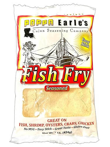 Poppa Earles Fish Fry Bolsa de 1 libra (Cajun Seasoning Company) Sin gluten y sin MSG, empanado multiusos, sin azúcar, empanado de mariscos,