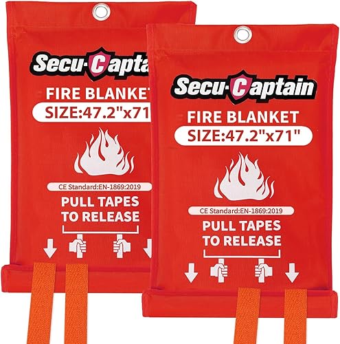 Miniatura 10 de SecuCaptain Manta de emergencia contra incendios para el hogar, paquete de 2 mantas ignífugas extragrandes de 60 x 60 pulgadas con pestañas