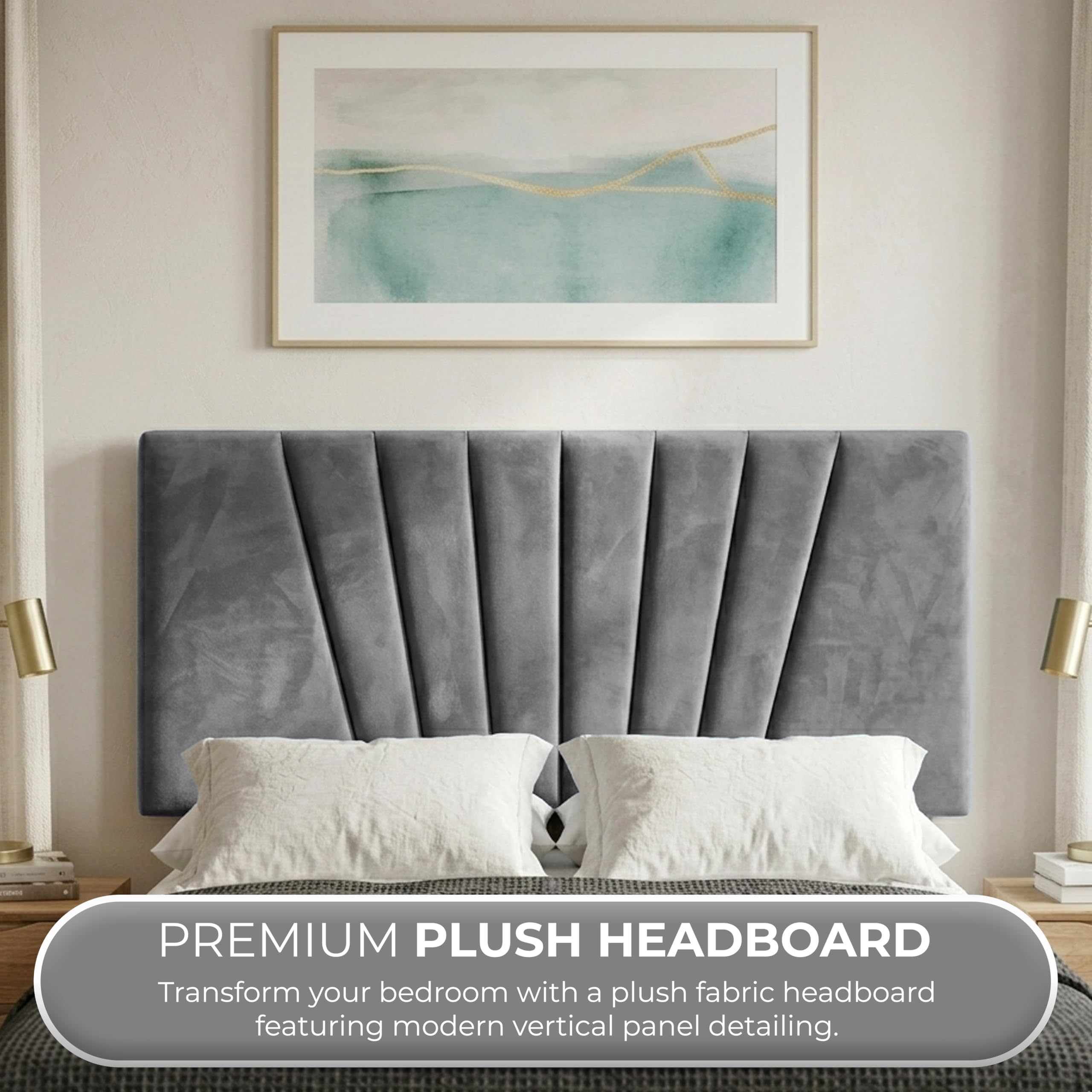 BEDELUNA Headboards for Bed, 24” Sunrise Plush Fabric Headboard, Elegant Divan Bed Thick Padding Bed Headboards - Image 5