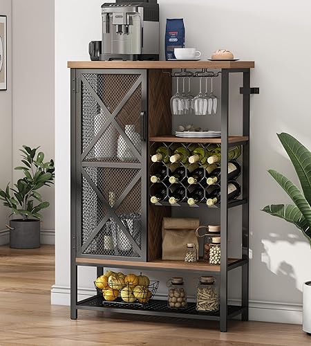HOMYSHOPY Armario de licor gabinete industrial de cafetería con estante para vino y puerta de metal estante para bar para el hogar mesa de bufé y