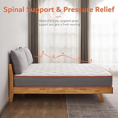Miniatura 8 de Hbaid - Colchón híbrido de 8 pulgadas con espuma viscoelástica de gel con bolsillos individuales en una caja para un sueño fresco alivio de presión