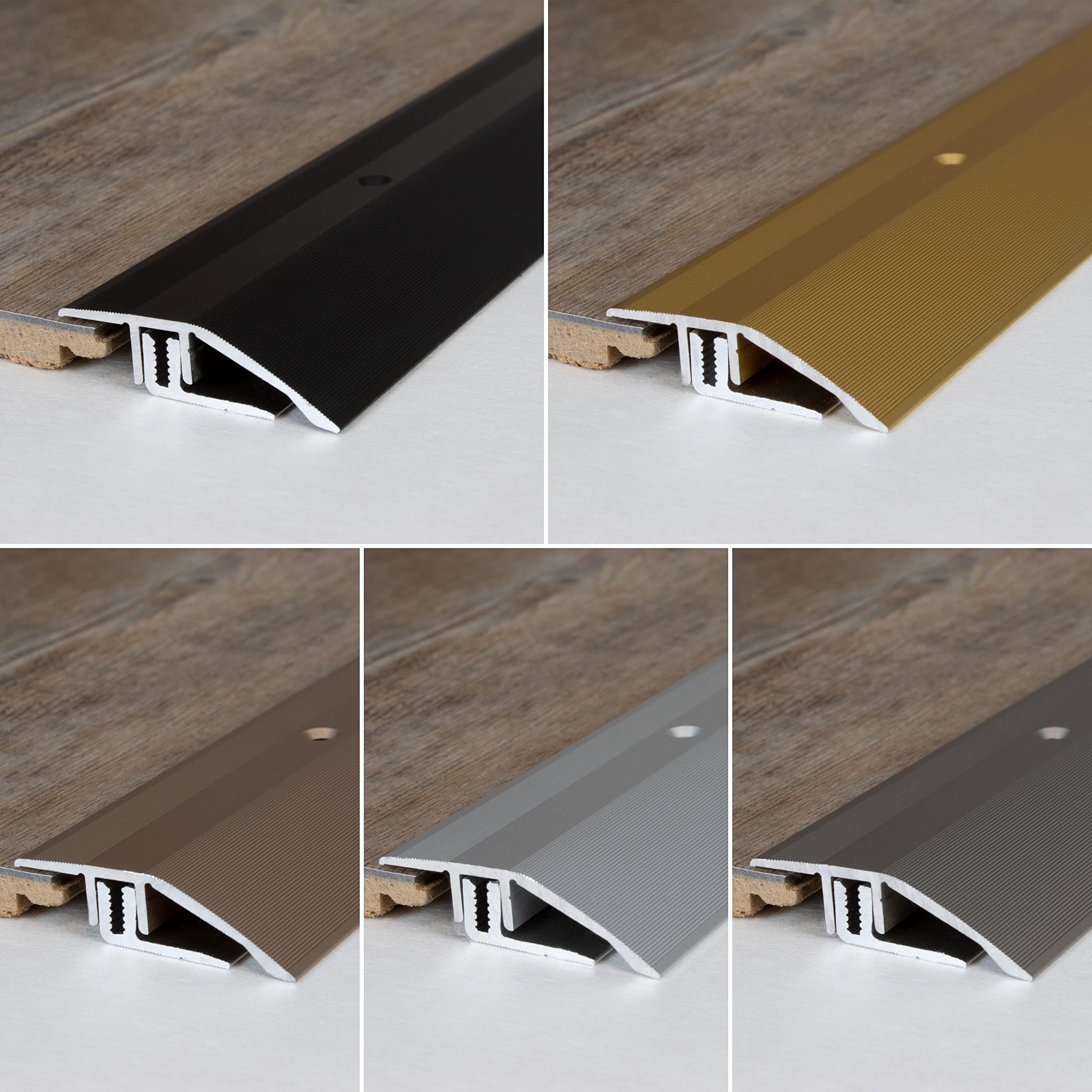PROVISTON | Profilé de rattrapage| Alu anodisé | 44 x 7-15 x 1000 mm | Argent | Barre de jonction à visser | Barre de seuil de rattrapage de niveau | 1 pièce