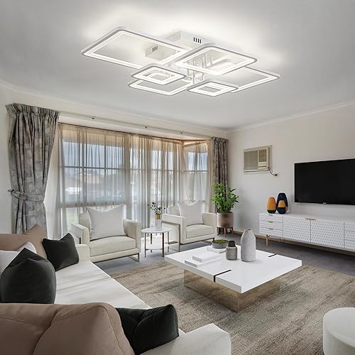 Miniatura 3 de Shine LUEST Lámparas de techo LED modernas para dormitorio, regulables, 6 anillos, lámparas de techo cuadradas modernas para sala de estar con
