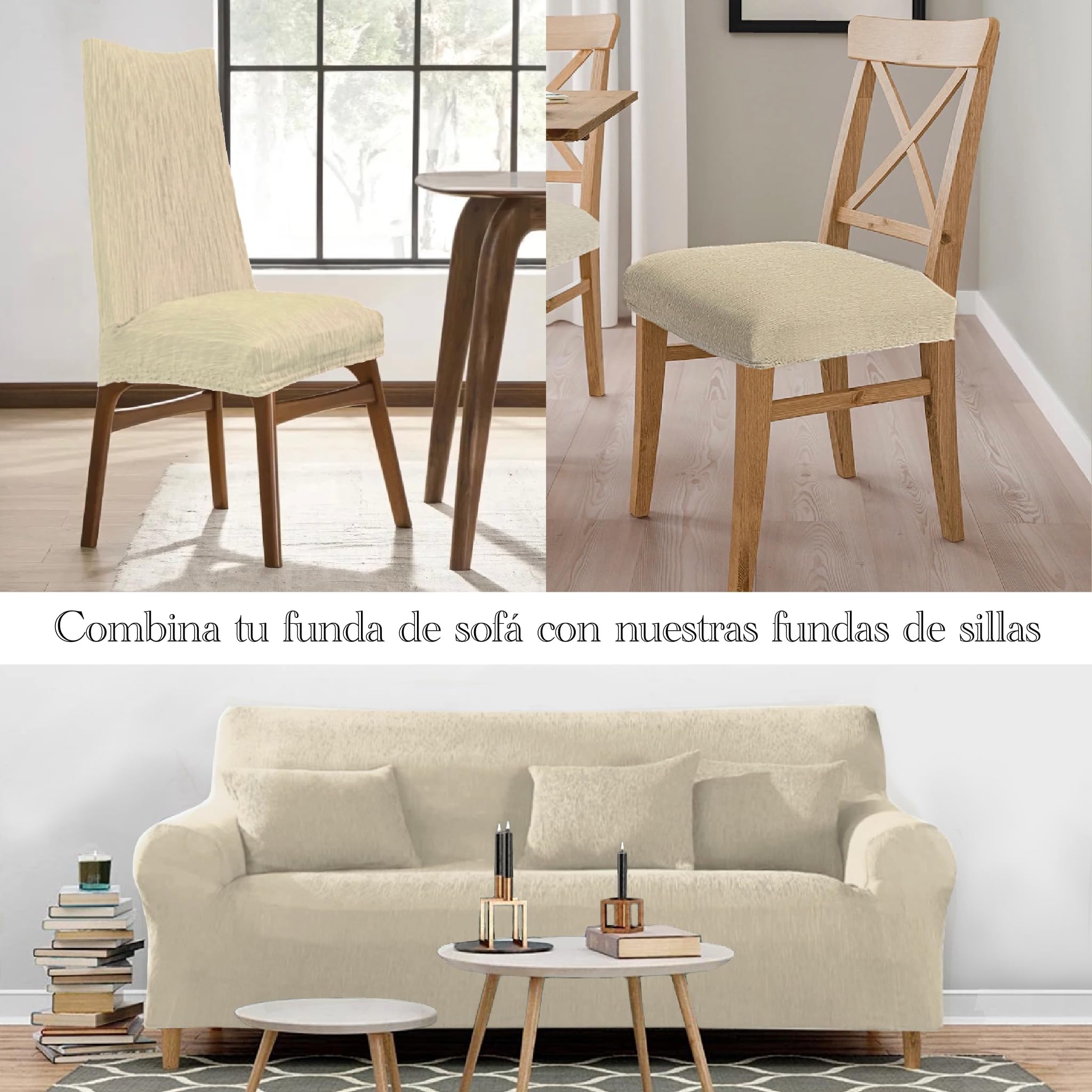 GFD - Funda Cubre Sofá Lisa Ajustable 3 Plaza 170-220cm, Funda Protectora Elástica Antimanchas Lavable, Fundas Duradera Perros Gatos Mascotas (Beige)