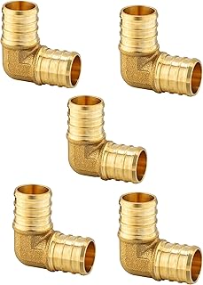 5-Pack EFIELD Barb Crimp Pex Brass Fittings 1-inch X 1-inch Elbow for Pex Tubing, ASTM F1807