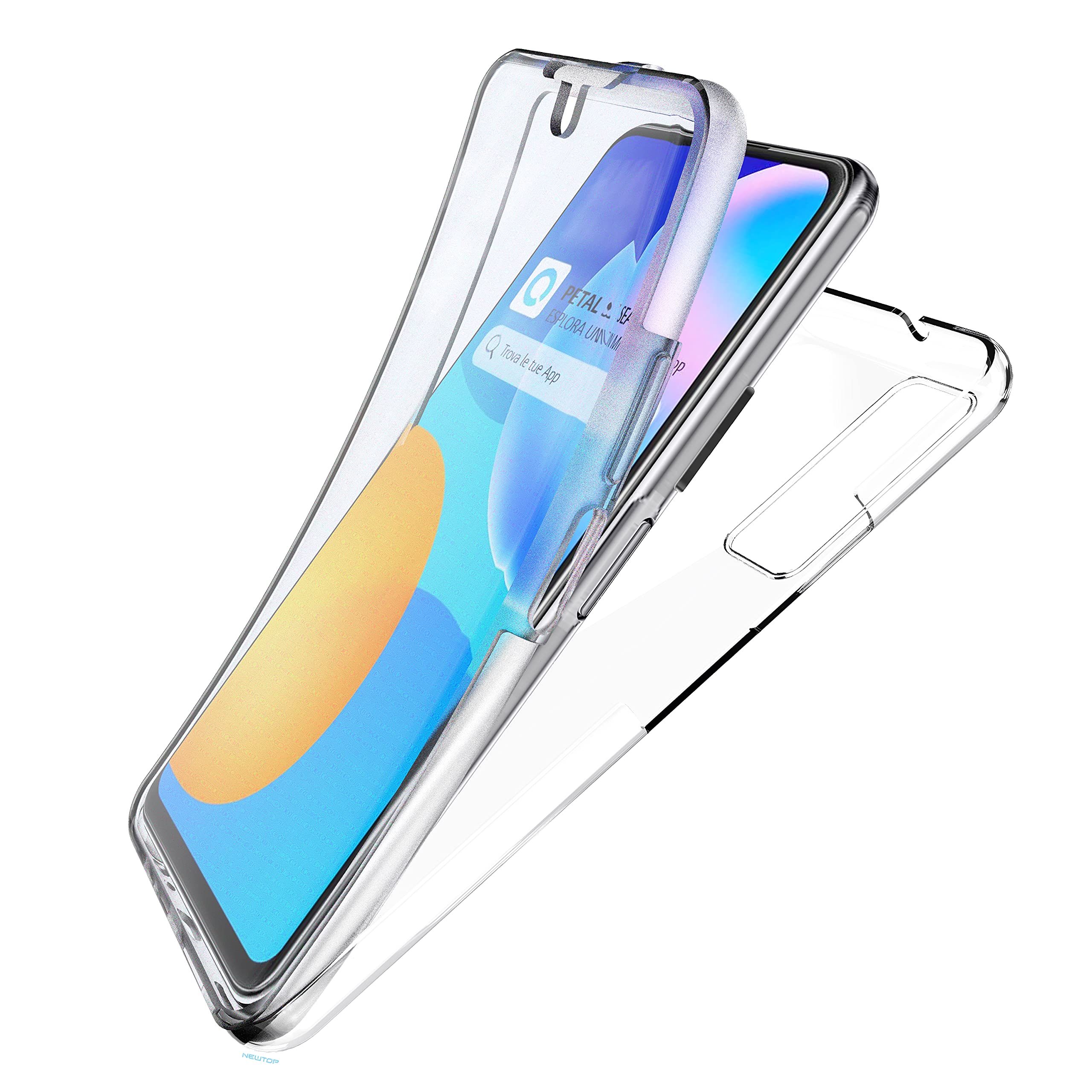 N NEWTOP Kit Cover Compatibile con Huawei Y6P + 2 Pezzi Pellicola Vetro Temperato Proteggi Schermo Display Custodia TPU Silicone Anti Urto Trasparente Slim Sottile Case Protettiva