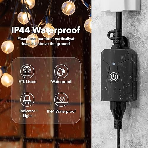 Vista 12 de Enchufe WiFi inteligente para exteriores, temporizador Wi-Fi de alta resistencia HBN con dos tomas de corriente con conexión a tierra, control
