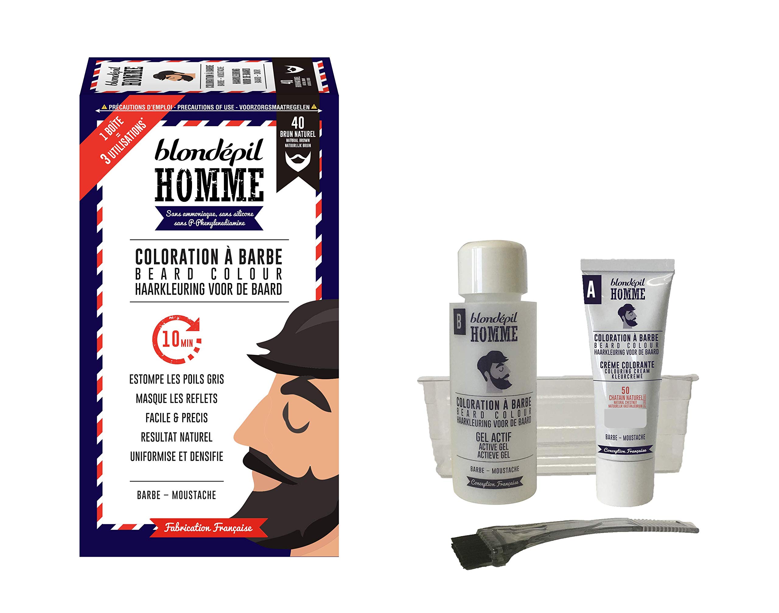 Blondépil Homme Coloration A Barbe Brun Naturel Barbe/Moustache Kit 3 Utilisations Lot de 2
