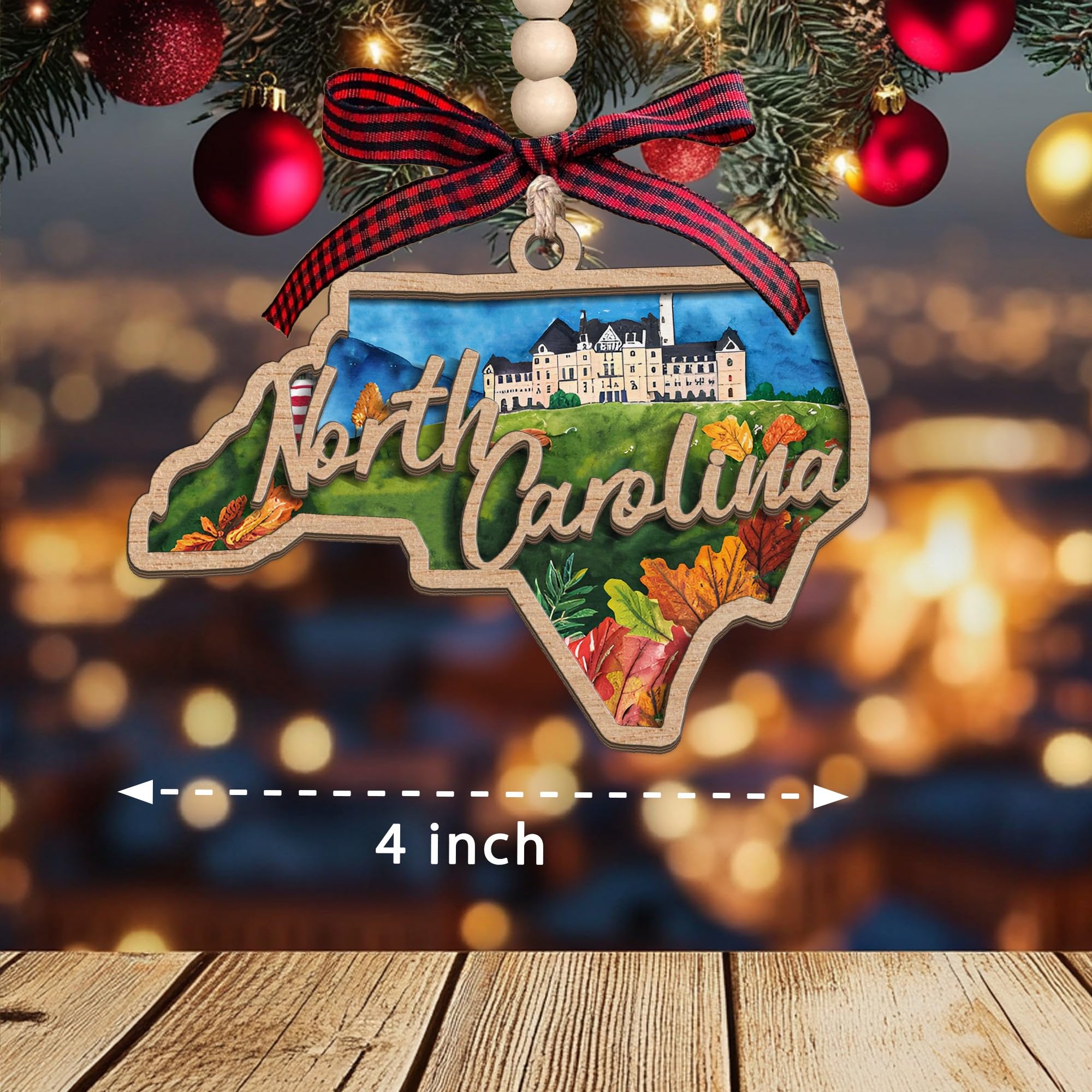 North Carolina State Christmas Wooden Ornament - 2-Layer Laser-Cut Wooden Keepsake - Rustic Holiday Decor & Ideal Travel Gift for Women Men Family & Friends - North Carolina Locals Gift