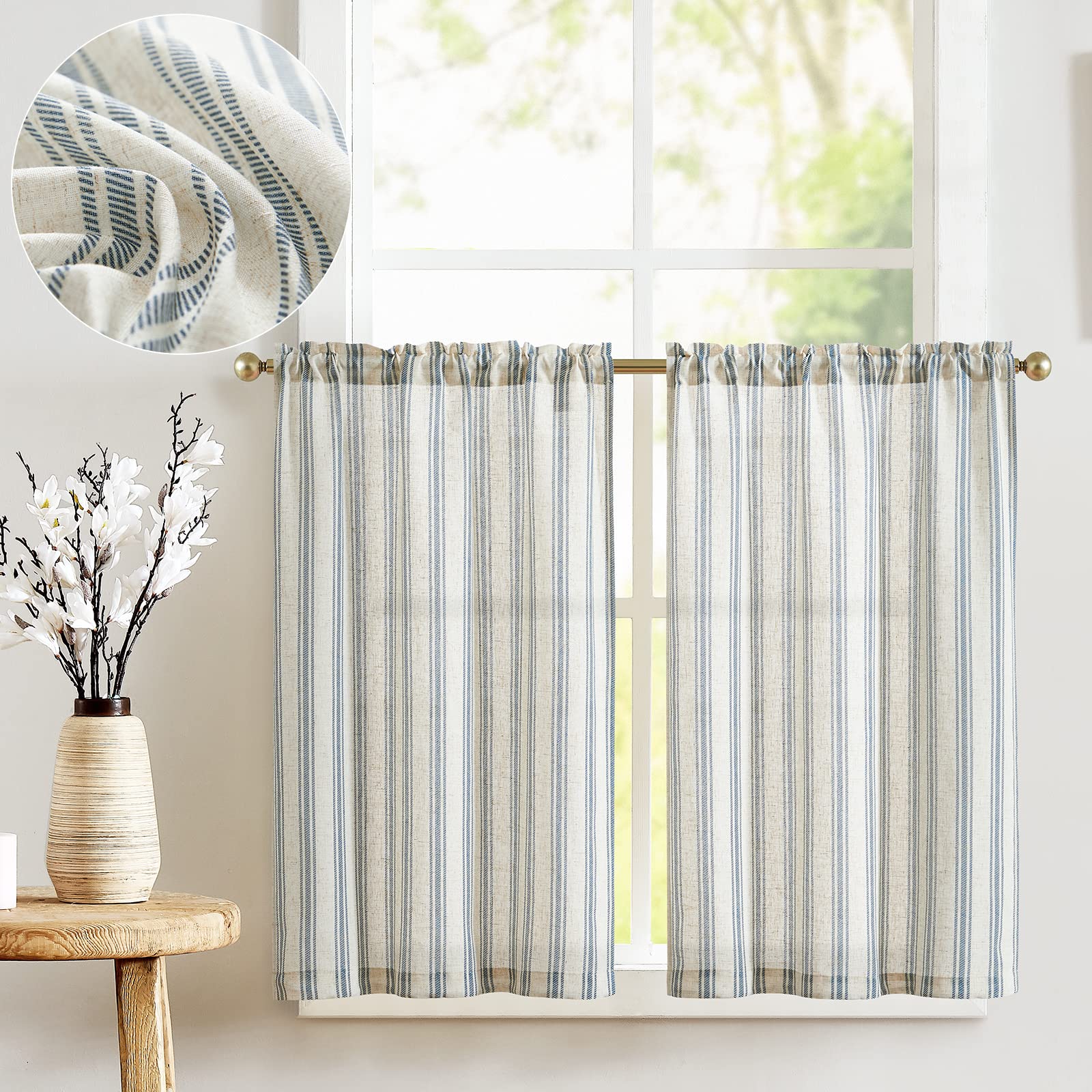 TOPICK Striped Short Curtains for Kitchen Living Room, Bedroom, Bathroom, Cupboard