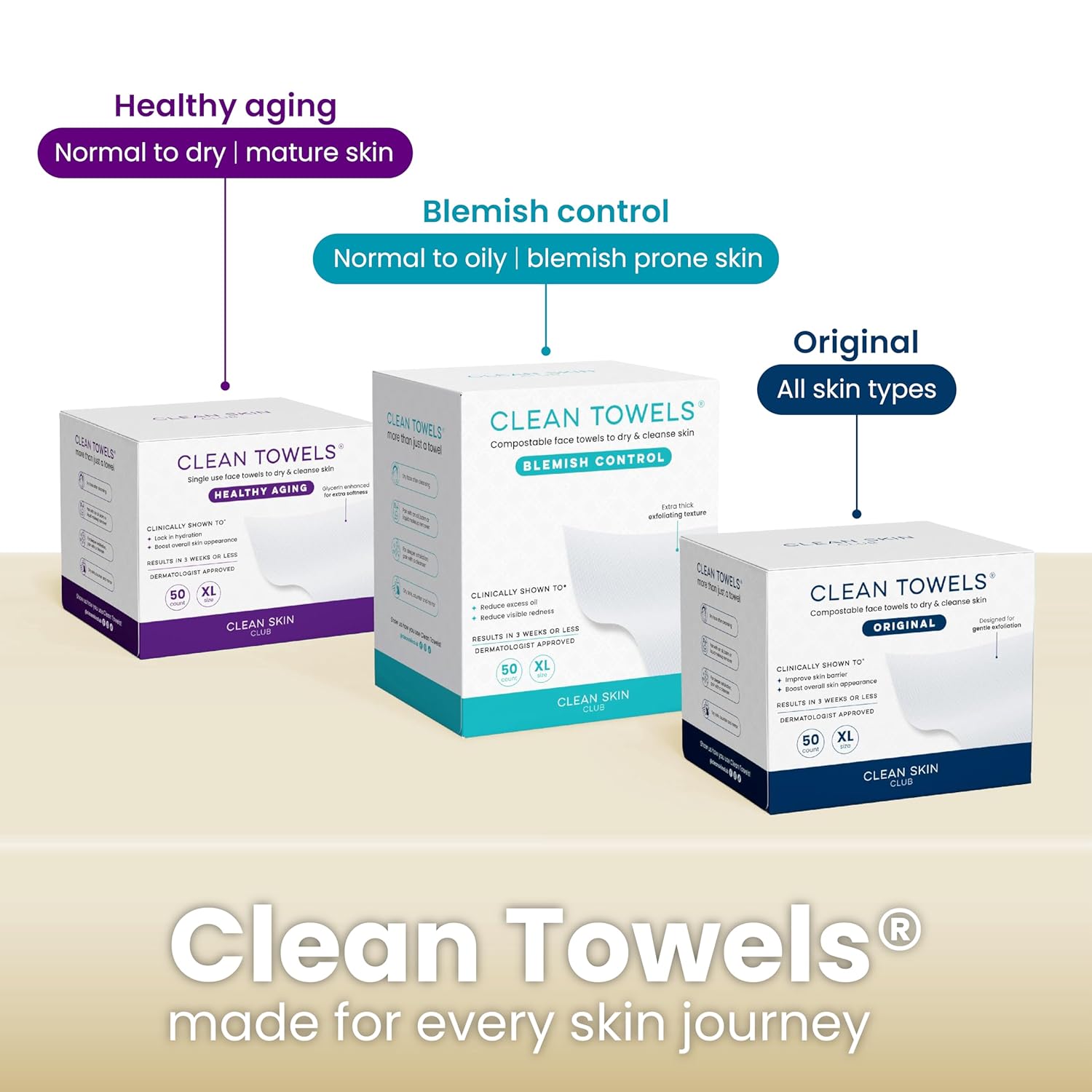 Clean Skin Club Bamboo Viscose Clean Towels® XL 100% USDA Biobased Face Towel, Disposable Face Towelette, Makeup Remover Dry Wipes, Ultra Soft, 50 Ct, 1 Pack - Image 9