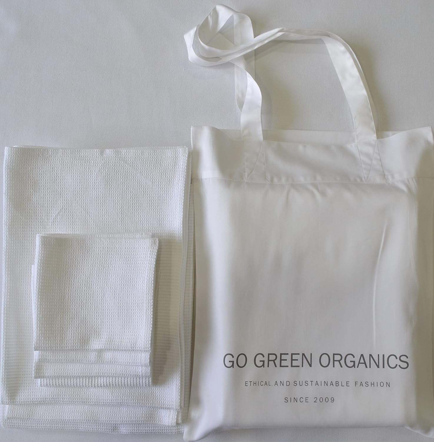 Bath Towel Set Waffle Organic Cotton GOTS Certified White Super ABSORBANT & Quick Dry NO SOFTENERS Environment Friendly 1xBATH 58x30.5, 2xHAND 29x20, 4xFACE 12x12 INCH