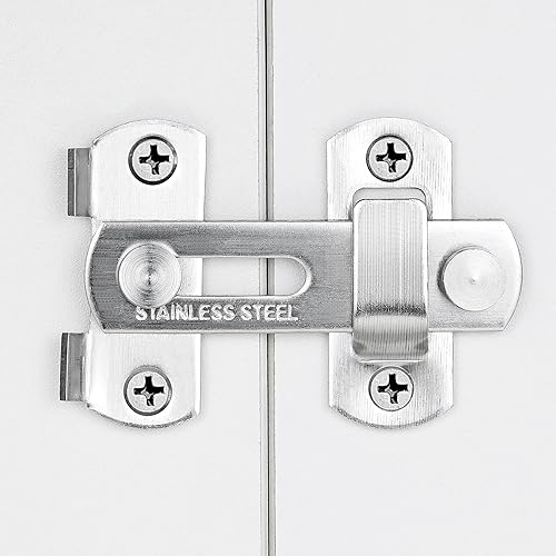 Miniatura 3 de Paquete de 2 pestillos para puerta de granero, 2.75 x 2.02 pulgadas, níquel cepillado, acero inoxidable, cerraduras de puerta abatibles, cerraduras