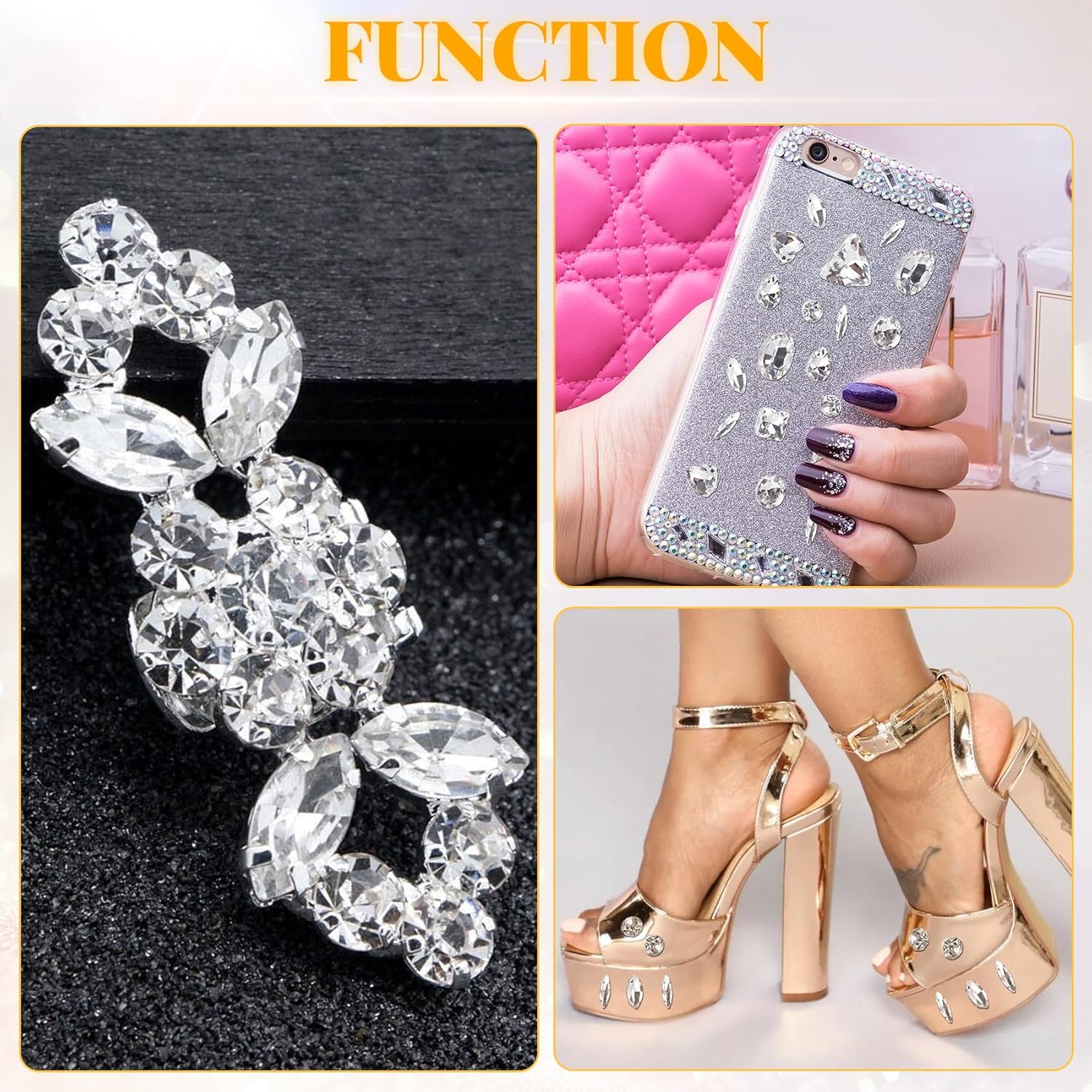 50pcs Sew on Rhinestones, Mixed Shapes Sew on Glass Crystal Gems, Flatback Rhinestones Jewels Craft Embellishments with Single Claw for Decorating Garments Shoes Handbags Necklaces-White - Image 5