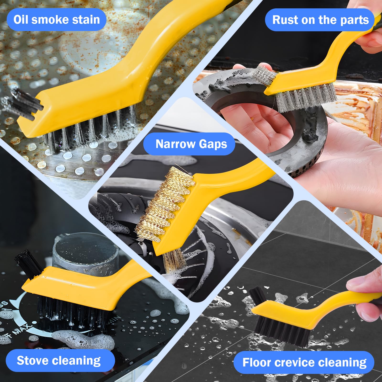 Uxcell 6pcs Wire Brushes Nylon/Stainless Steel/Steel Cleaning Brushes Curved Handle Grip Dual Head Cleaning Scrubbing Rust Dirt Paint Removal Red
