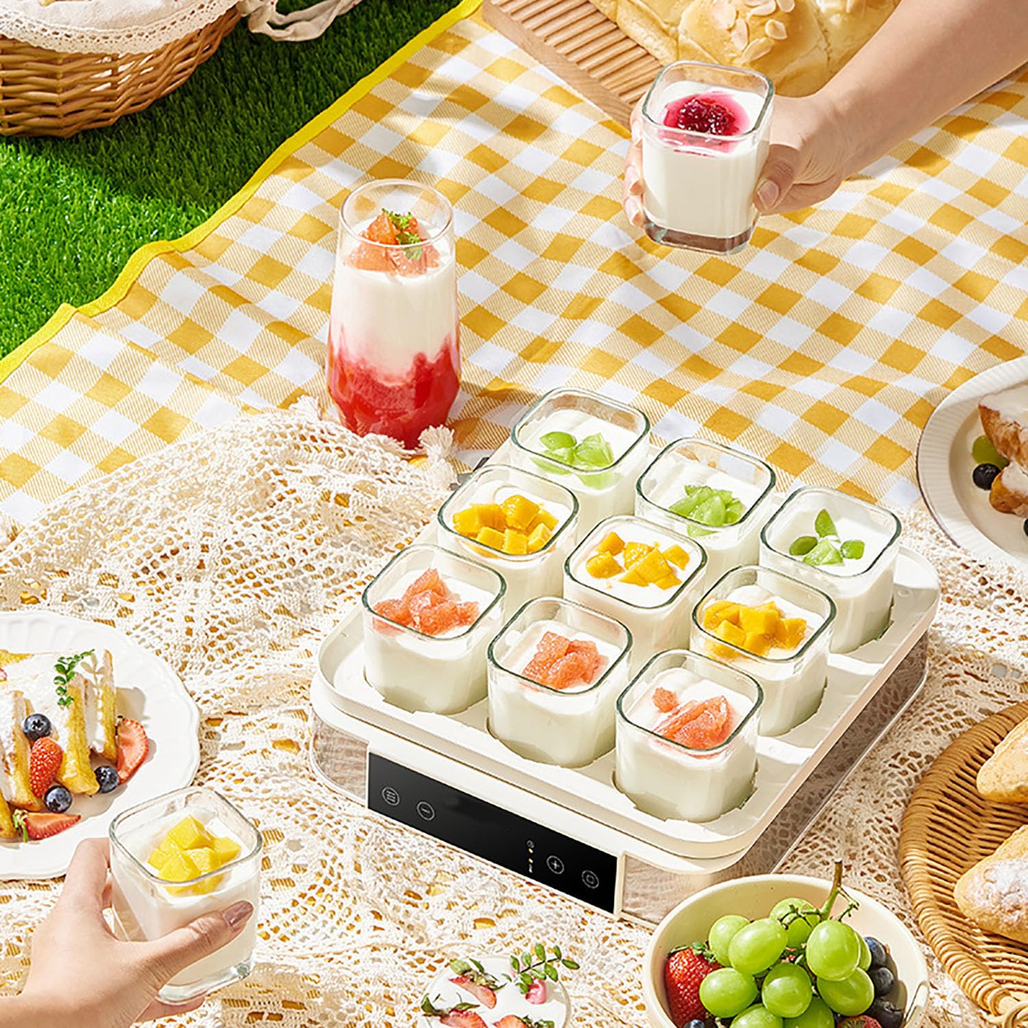 Probiotic Yogurt Machine Automatic Yogurt Maker with Adjustable Temperature and Time Control, Yogurt Maker Machine with 9 Glass Jars for Homemade Greek, Vegan or Flavored Yogurt