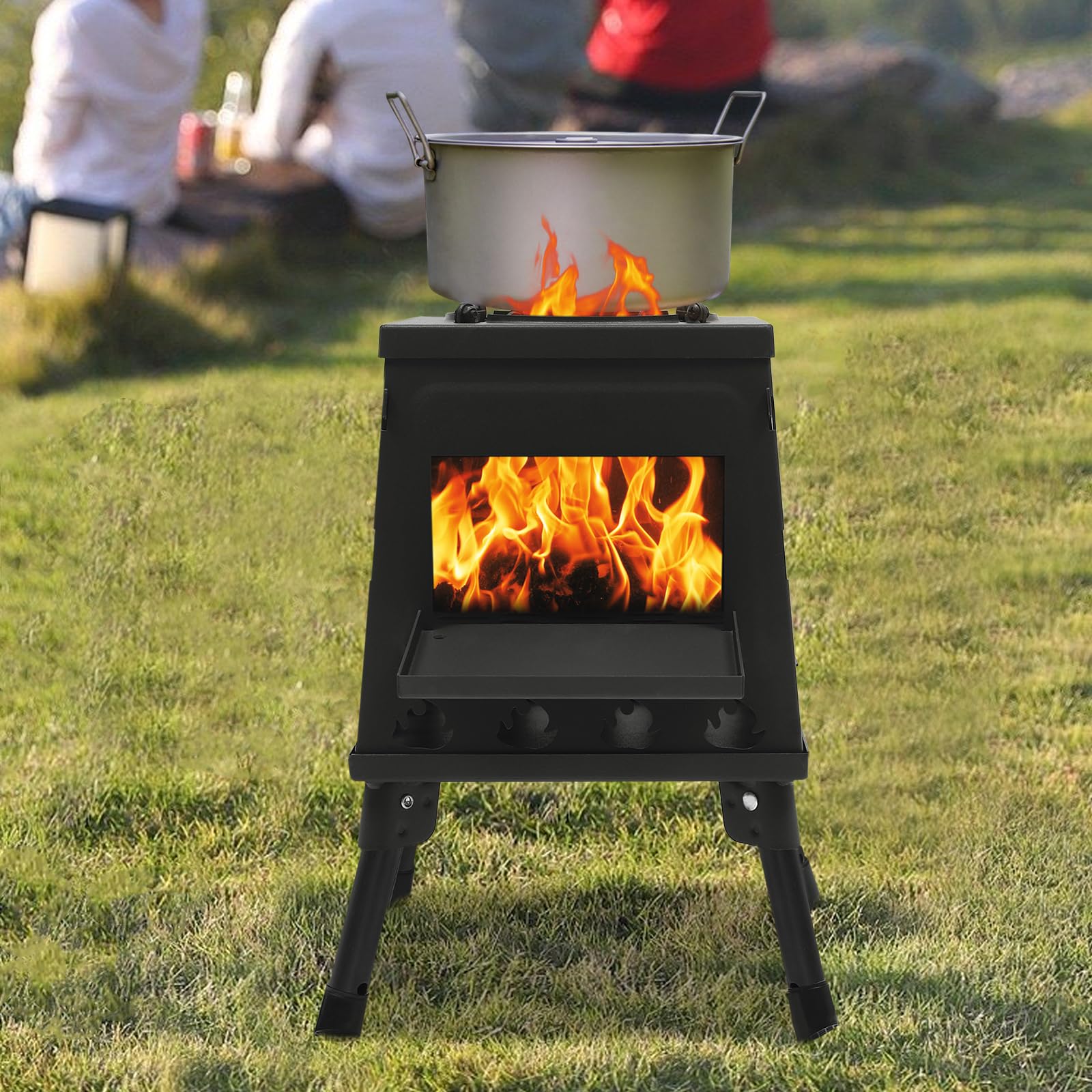 Zeltkocher,Zelt Herd, Raketenofen Outdoor,Schwarz,Tragbarer Holzofen für Camping, Outdoor, Zeltheizung, Camping, Zeltkocher, Mini Holzofen zum Kochen, Camping Rechteckig aus Metall (Schwarz)