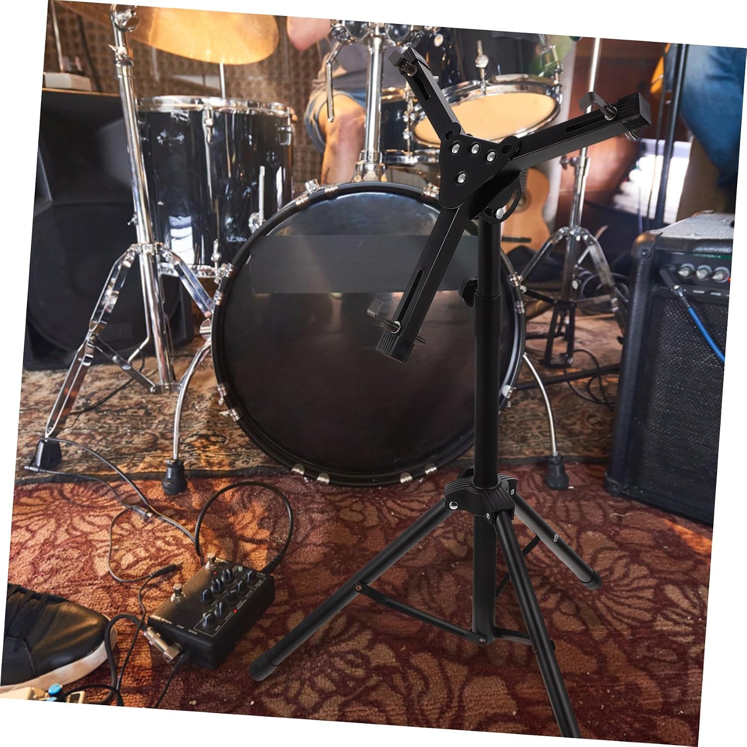 Mikinona 12 Foldable Snare Drum Stand Rack Drum Practice Storage Rack Accessory Holder Black