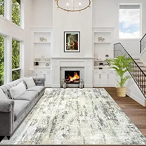 8x10 Area Rugs Washable Rug: Modern Abstract Living Room Rug Soft Anti-Skid Thin Carpet Indoor Floor Non-Shedding Carpets for Bedroom Dining Room Farmhouse Nursery Home Office Grey Brown