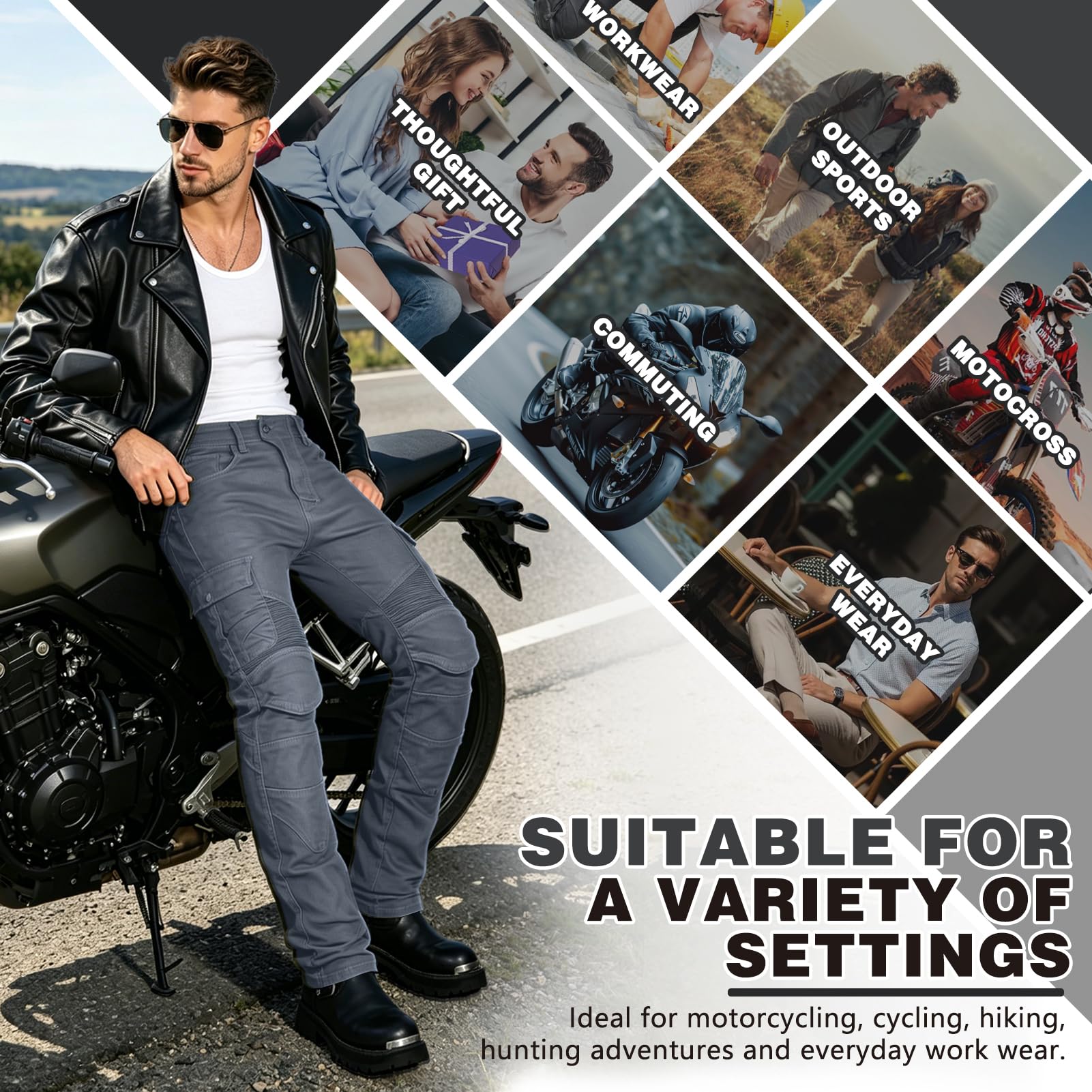 Jeans da Moto da Uomo - Pantaloni da Equitazione in Jeans Denim da Moto con Pantaloni da Motociclista con Armatura Rimovibile per Uomo