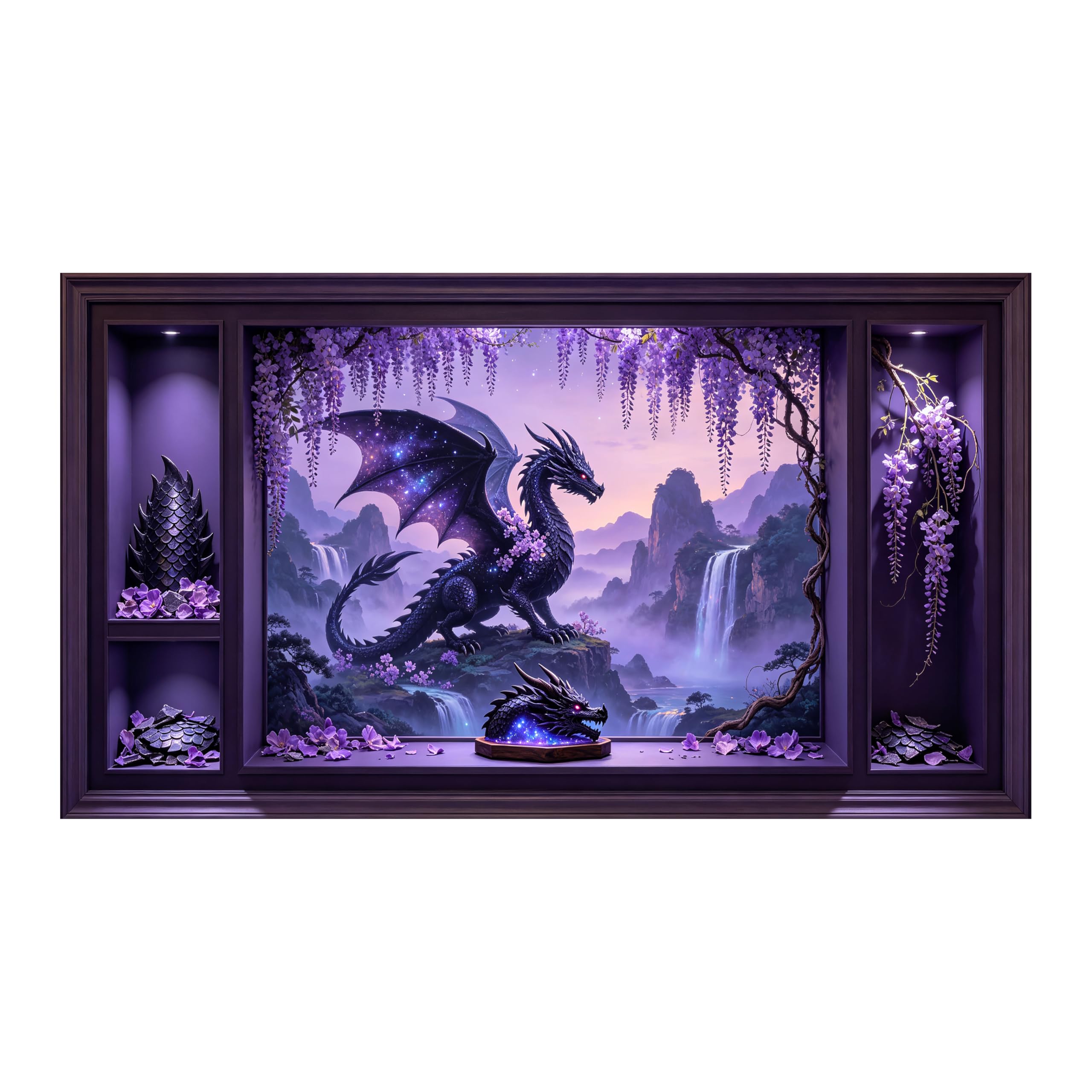 Yzpallescene 3D Framed Wall Art Fantasy Dragon Waterfall Surrealism Large Size SelfAdhesive Removable Wall Decor Prints Artwork for Living Room Bedroom Office