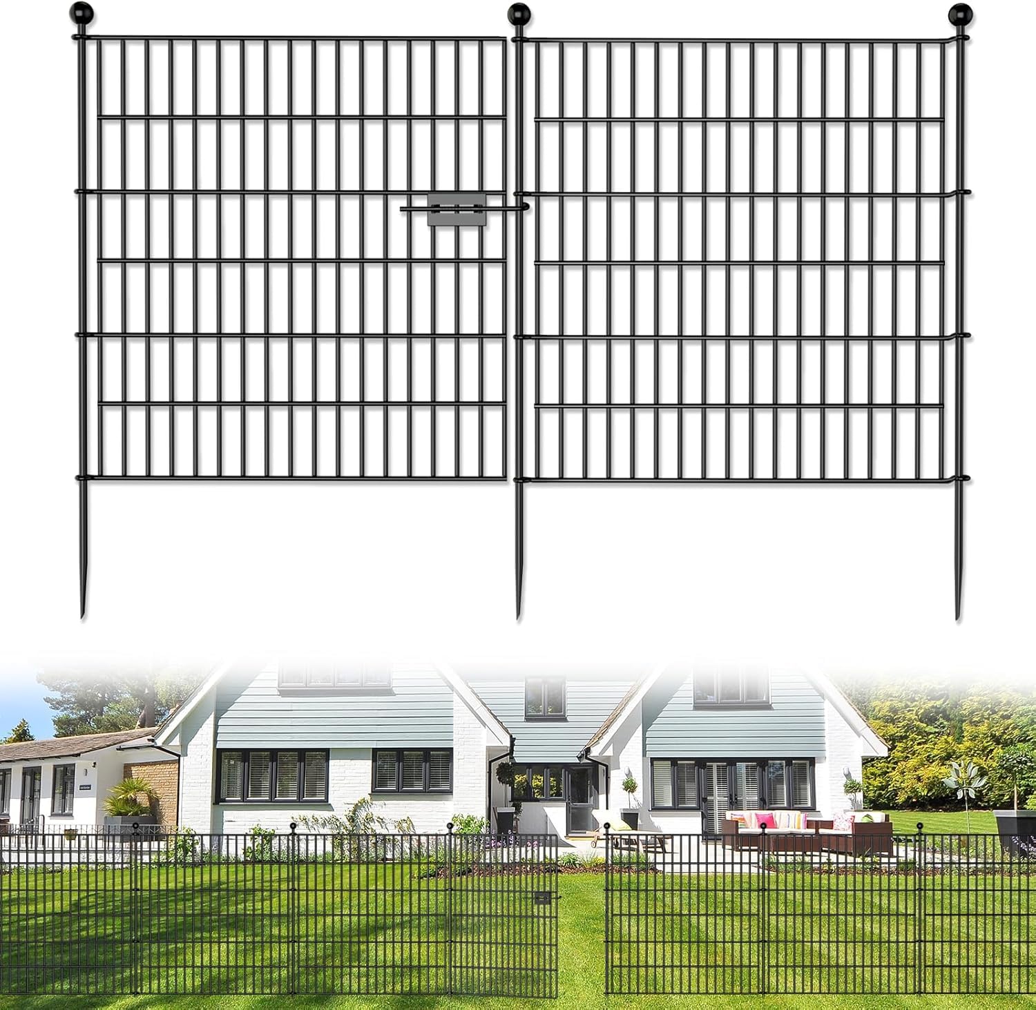 HEYOUTH Complete Set of Fence for Pond, Metal Garden Fences, 10 Panels Outdoor Garden Fences, 74 x 81 cm, for Dogs Garden Metal Animal Barrier