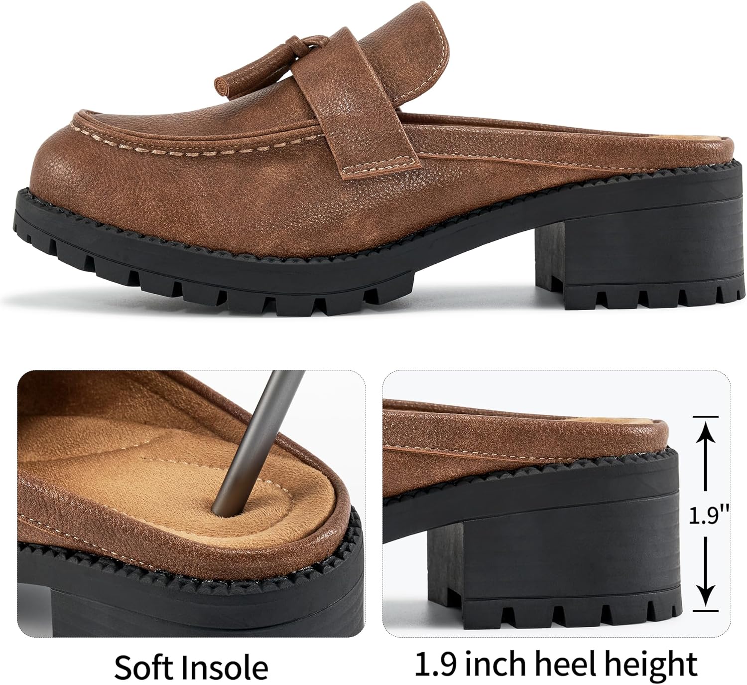 Ablanczoom Mules for Women Dressy Comfortable: Slip On Backless Womens Mules Platform Chunky Loafers for Work Office Business - Image 4