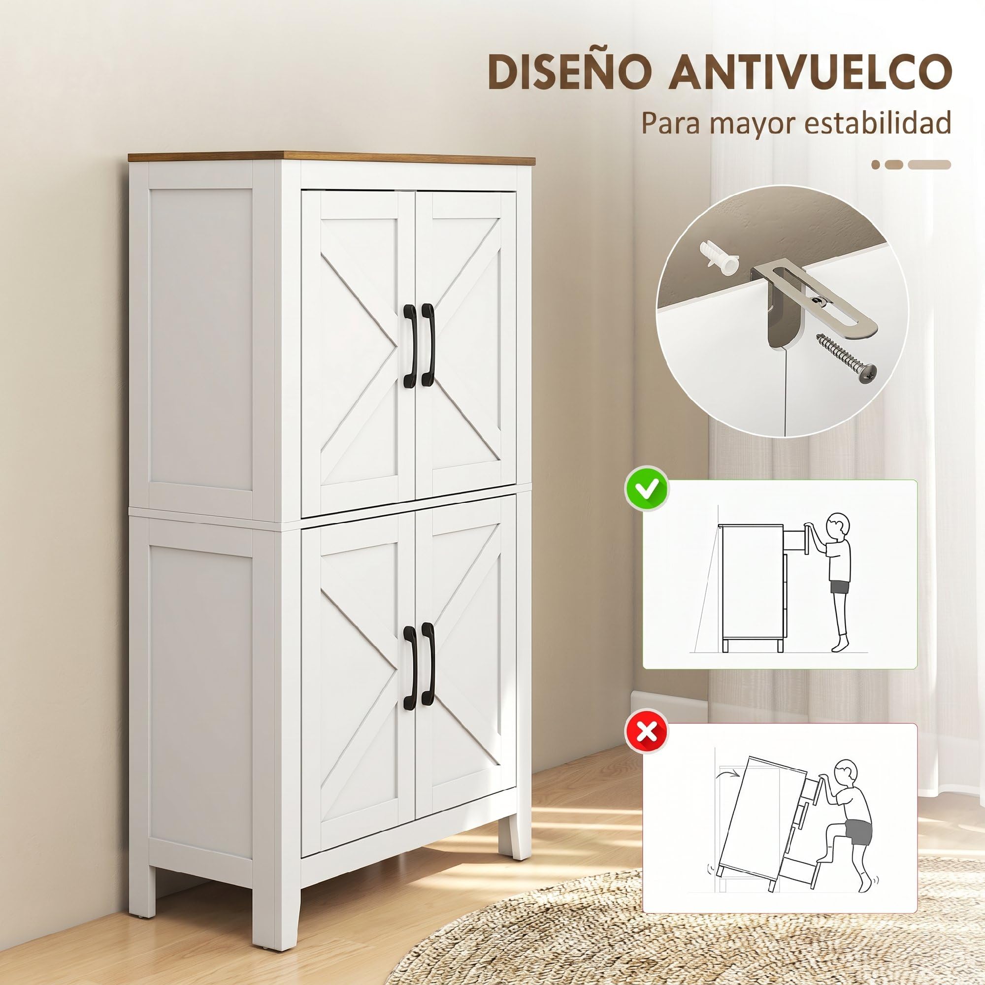 HOMCOM Armario de Baño Estrecho Puertas Tipo Granero 60x30x110 cm Blanco | Mueble Auxiliar de Baño, 4 Estantes, Estantes Ajustables, Ahorro Espacio