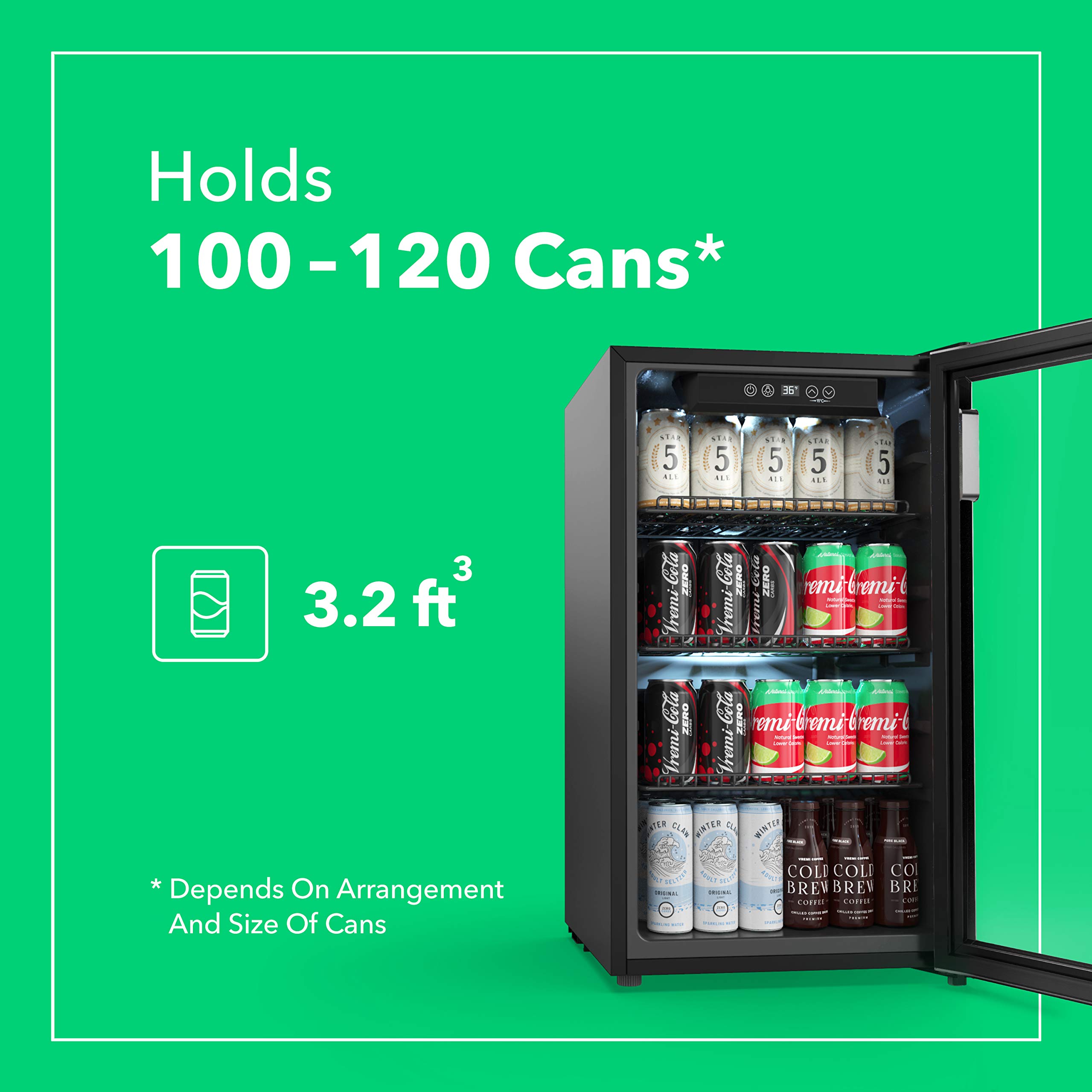 Vremi Beverage Refrigerator and Cooler 100 to 120 Can Mini Fridge with Glass Door for Soda