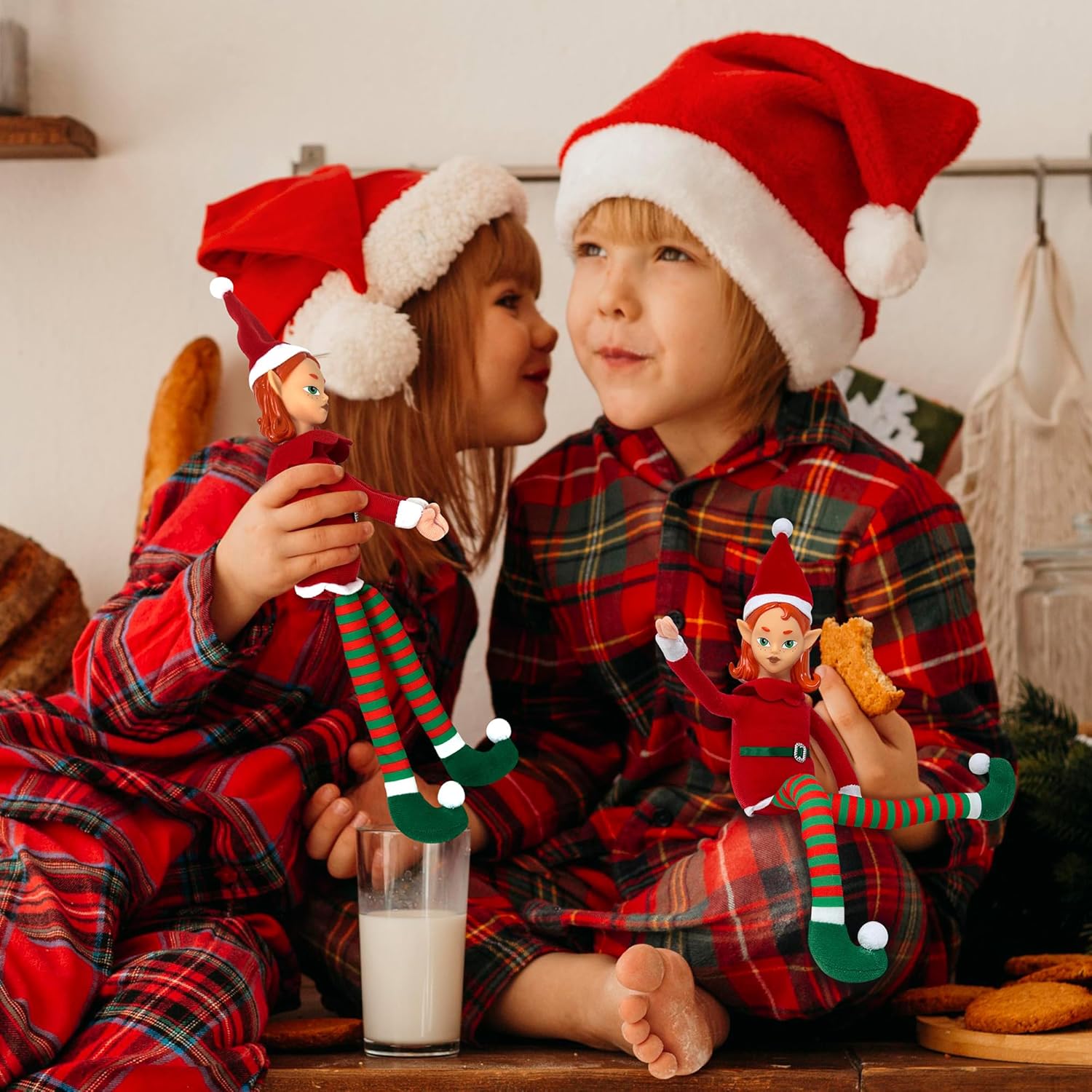 The Original Elf 12" Plush Christmas Elf Doll – Poseable Shelf Sitter with Flexible Dangling Legs – Perfect for Christmas Decorations, Toy Elf for Kids, Mini Elves, and Tree Topper (Girl)