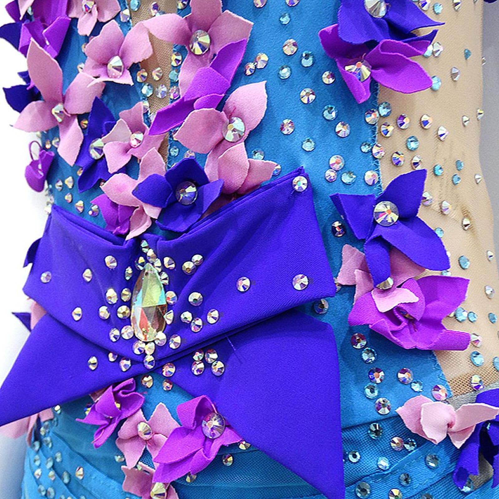 LIUHUO Maillot de gimnasia rítmica tridimensional con flores artificiales para rendimiento y competición