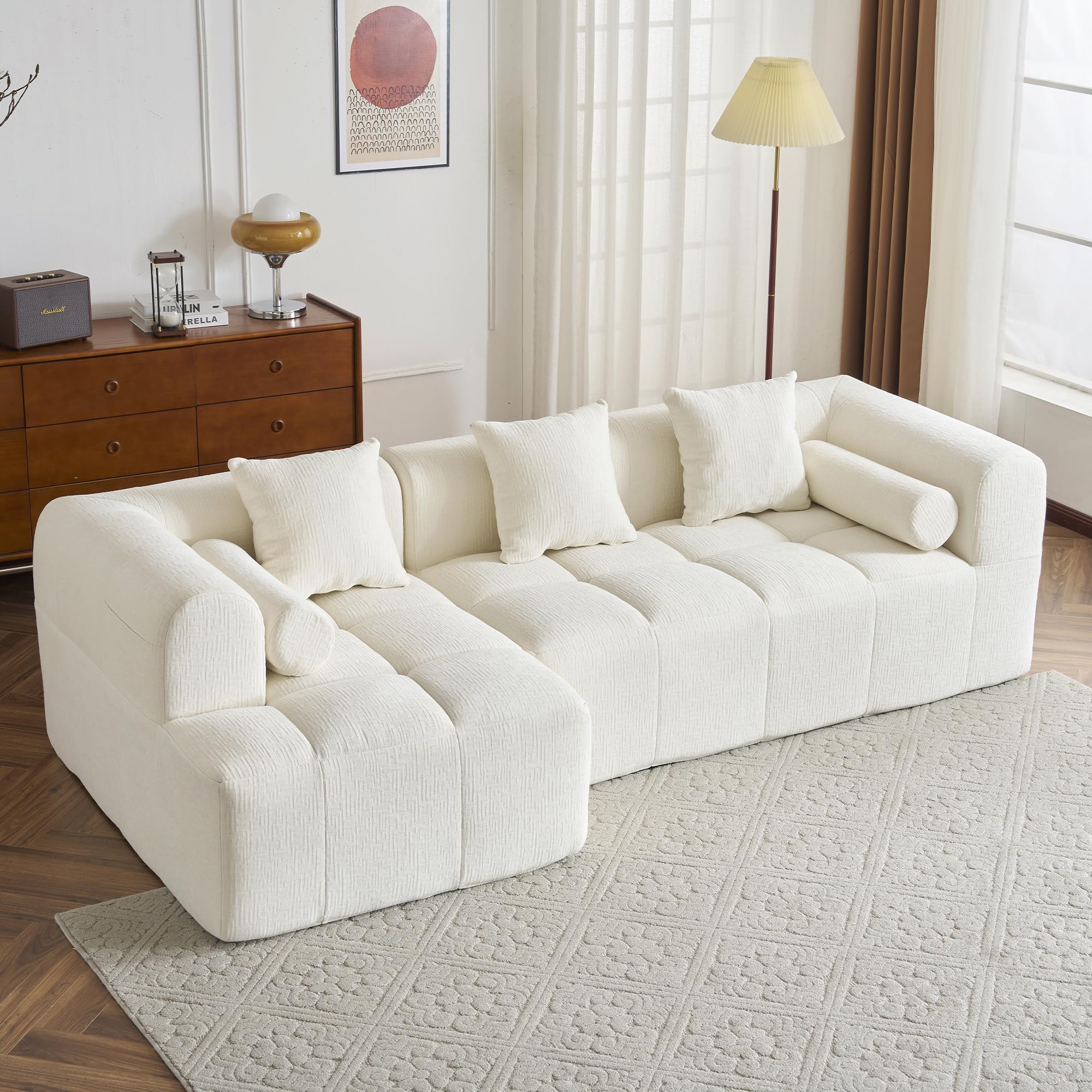 Merax 101" Modular Sectional Sofa with Deep Seating, Wide Armrests and 3 Back Pillows, Oversized Chenille Upholstered Cloud Couch, Free Combination