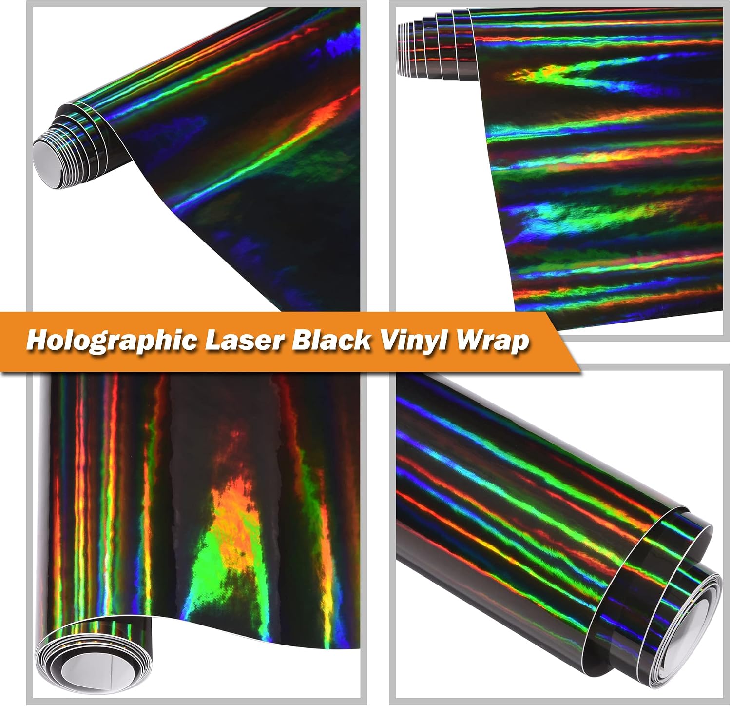 Holographic Laser Black Chrome Vinyl Sheet Car Wrap Film Self Adhesive Sticker 59.8'' x 11.8''