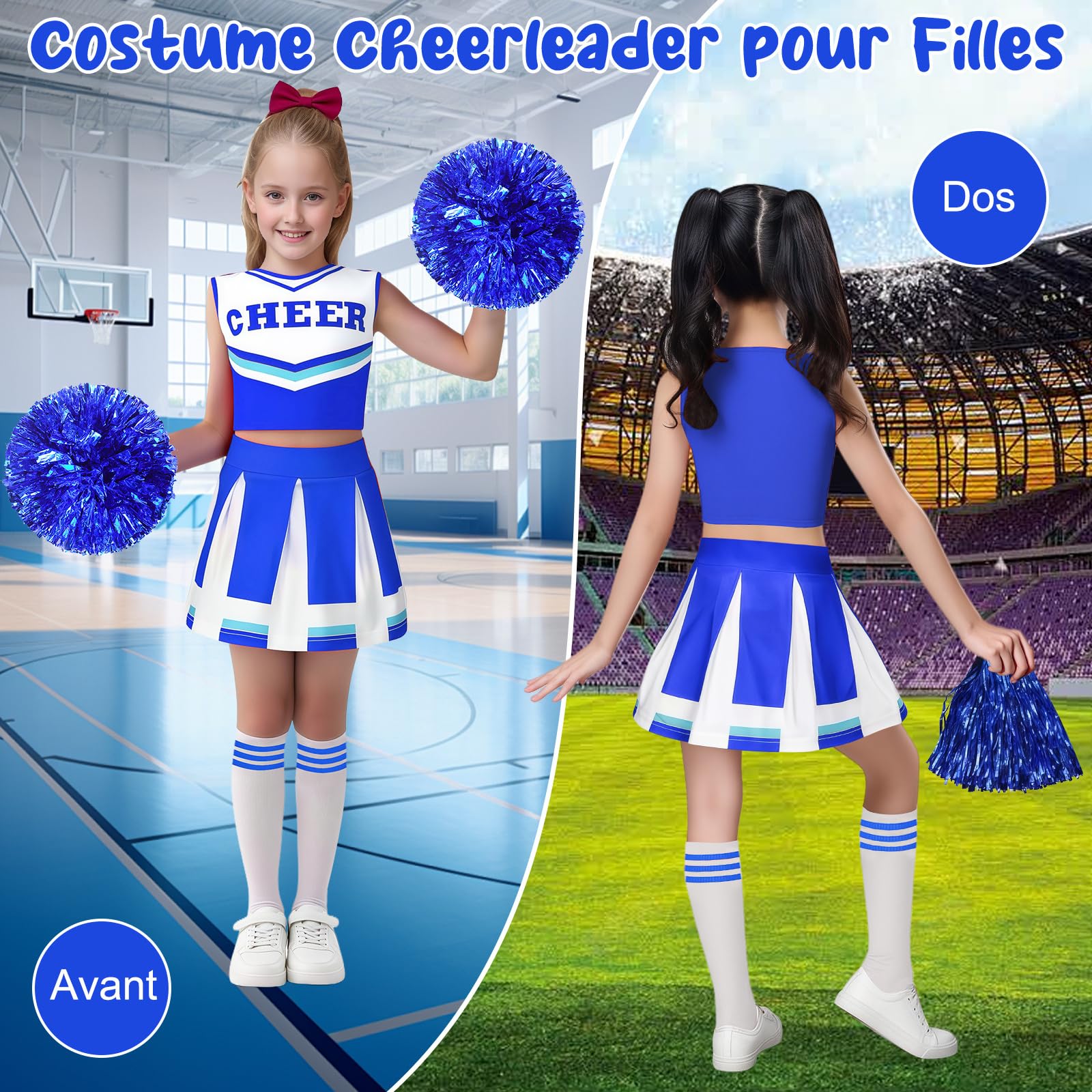 Luckyou Deguisement Pompom Costume De Cheerleader Déguisement Uniforme de Pom-pom avec Pompoms Chaussettes pour Halloween Mascarade Carnaval - 3