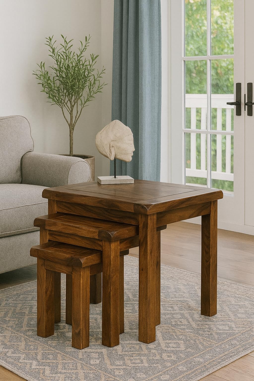 Oak & Pine Online Valencia Dark Solid Sheesham Rosewood Nest of Tables | Classically Modern Wooden Nesting Tables | Handcrafted Hardwood Side, Coffee & End Tables for Living Room Furniture