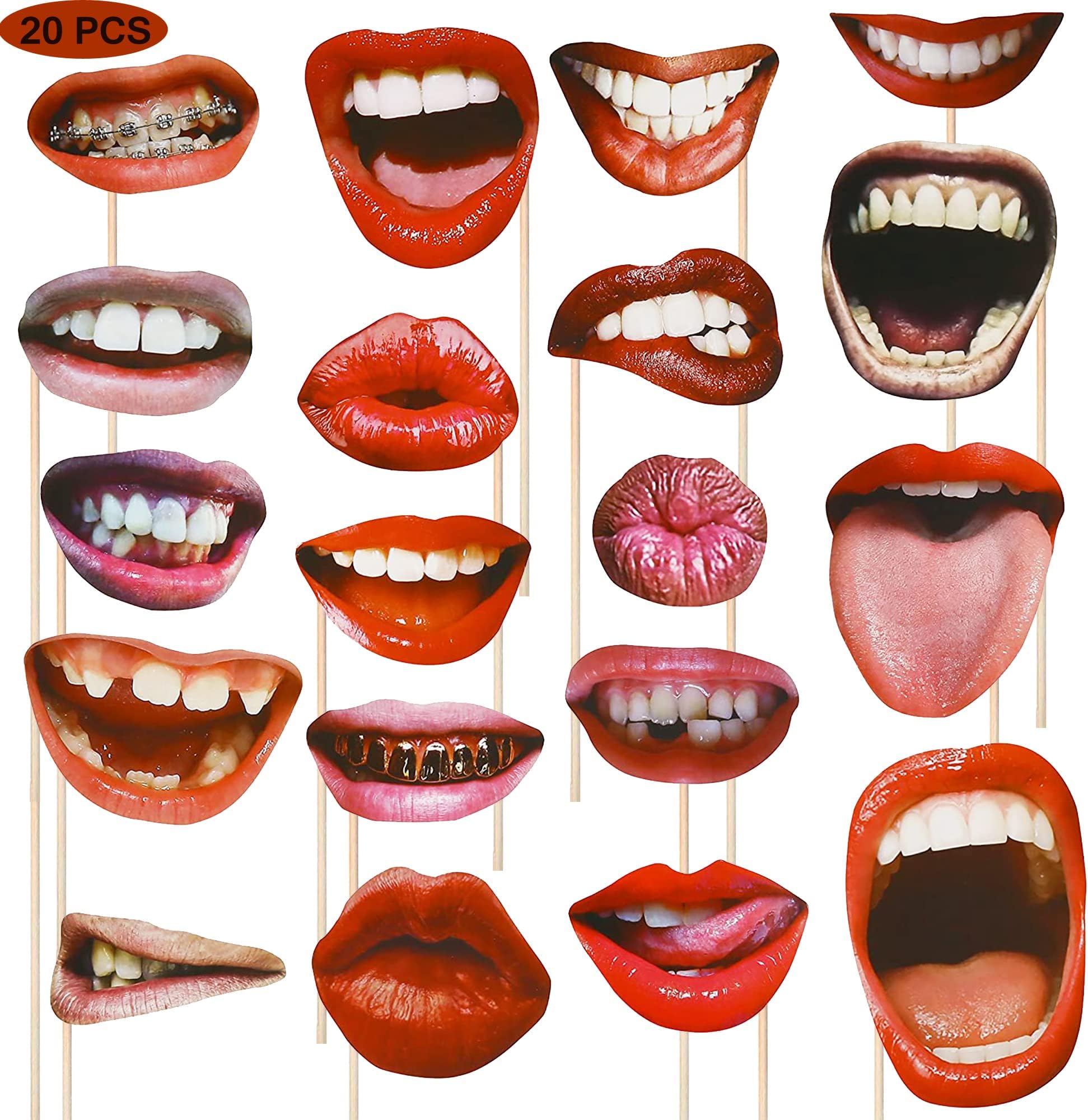 NiCoLa Photo Booth Props Fun Lips Mouth Photobooth Props with Lipstick for Women Girls, 20 Pcs Funny Party Photo Props for Birthday Party Engagement Friends Reunions Halloween