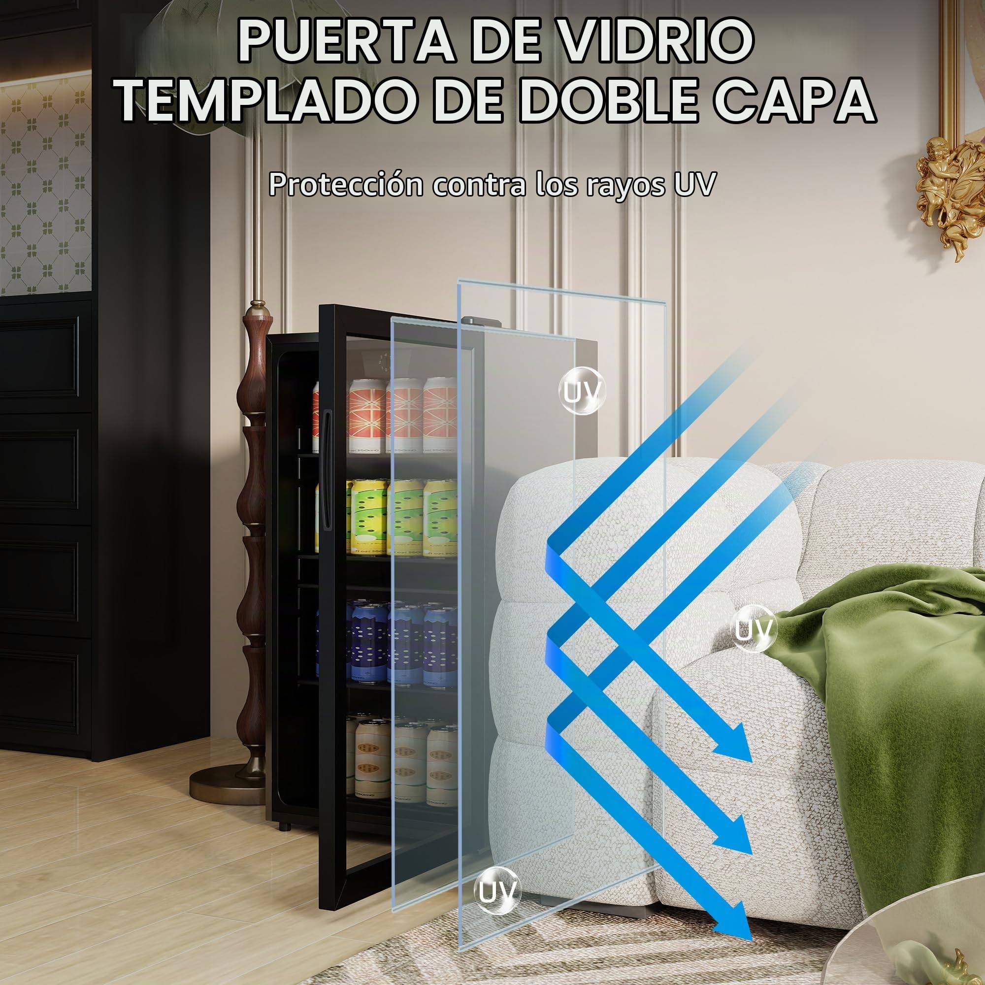 HOMCOM - Refrigerador para Bebidas, 93 L, 115 Latas, Puerta de Cristal, Estantes Regulables, Iluminación LED y Control de Temperatura, para Cerveza, Refrescos, para Hogar Oficina, Negro