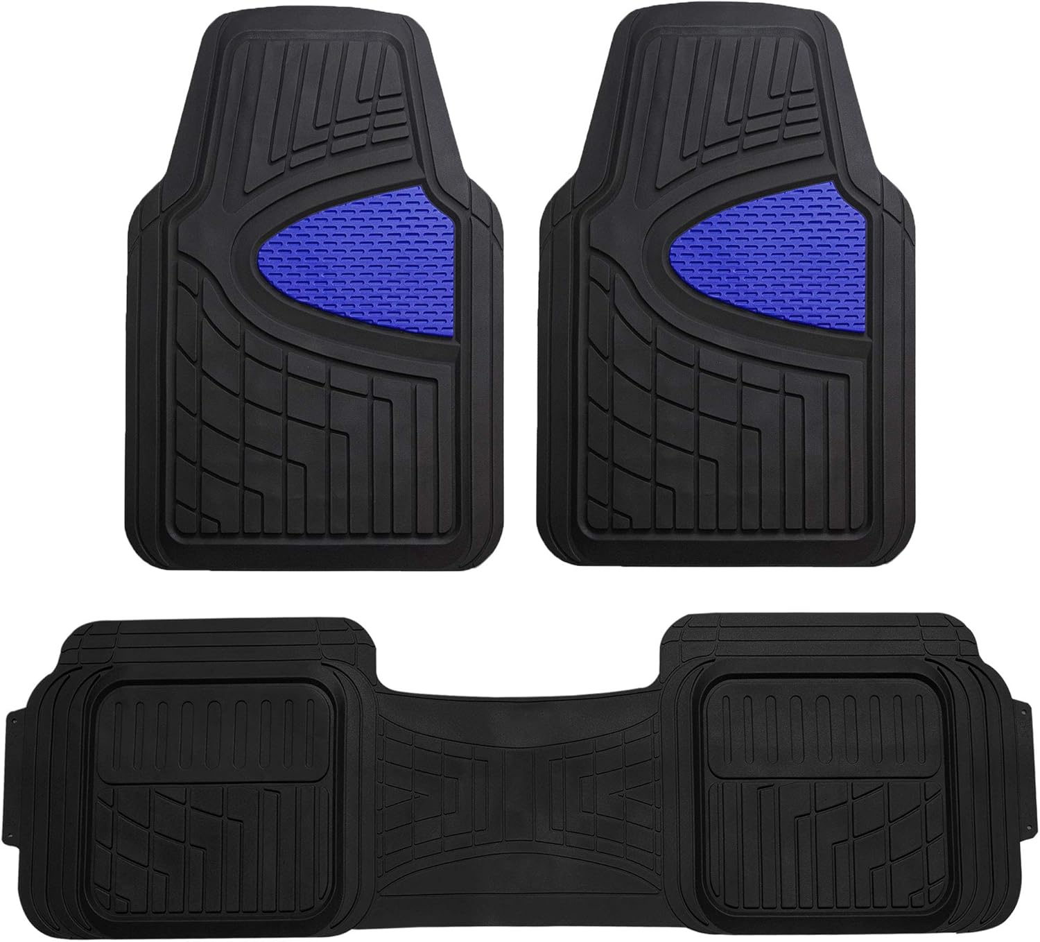 FH Group Car Floor Mats - Heavy-Duty Rubber Floor Mats for Cars, Universal Fit Full Set, Trimmable Automotive Floor Mats, Climaproof Floor Mats for Most Sedan, SUV, Truck Floor Mats Blue