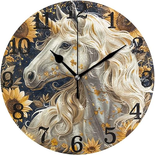 Miniatura 1 de KLL Retro Unicorns Sunflowers 10 Inch Round Kitchen Clocks Wall Quiet Hanging for Dining Room Dining Room Kitchen reloj de pared para cocina