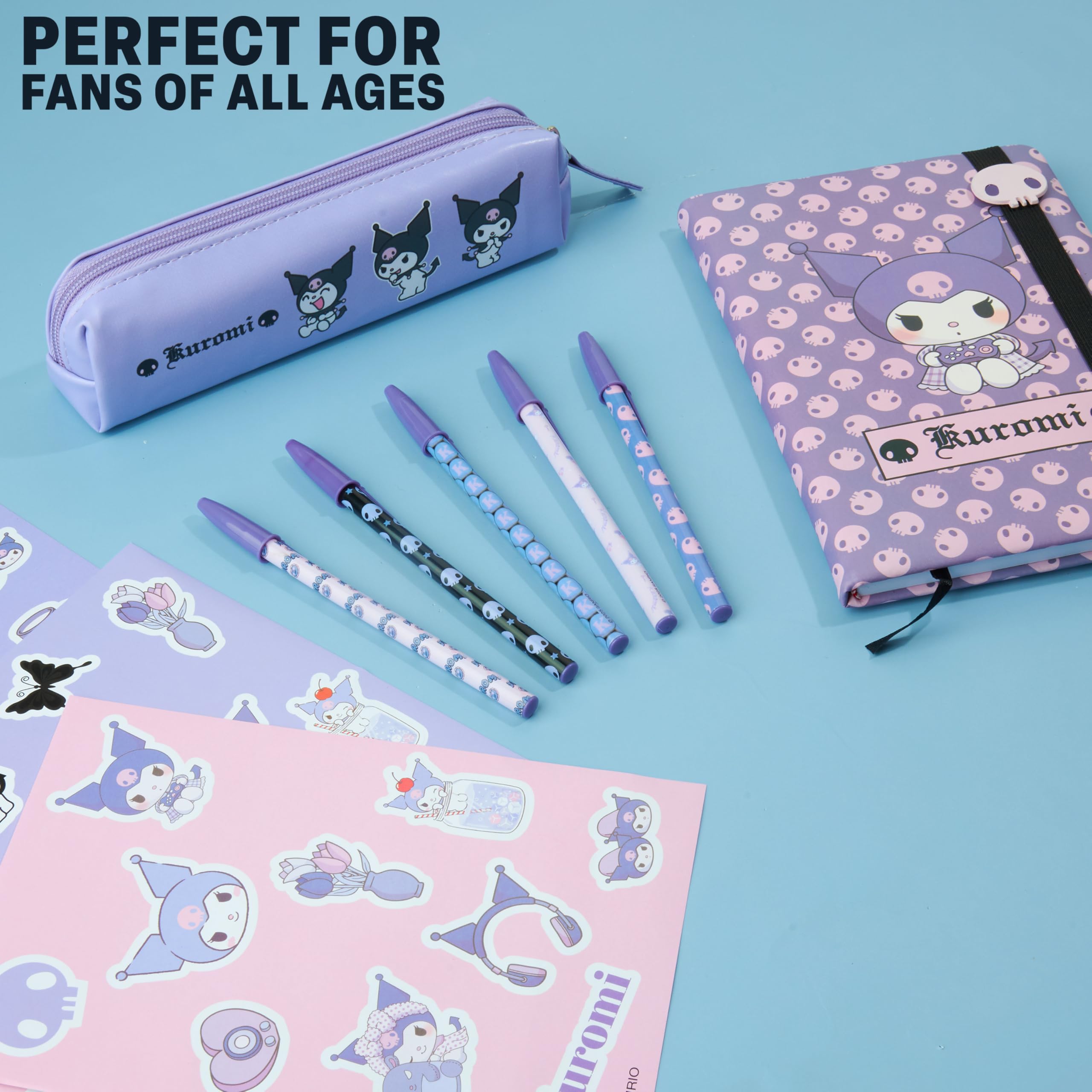 Get Trend Hello Kitty Sanrio Kuromi Schreibwaren Set mit Notizbuch A5 Blanko Kugelschreiber Federmäppchen Sticker Schule Zubehör Anime Geschenk (Lila Kuromi)