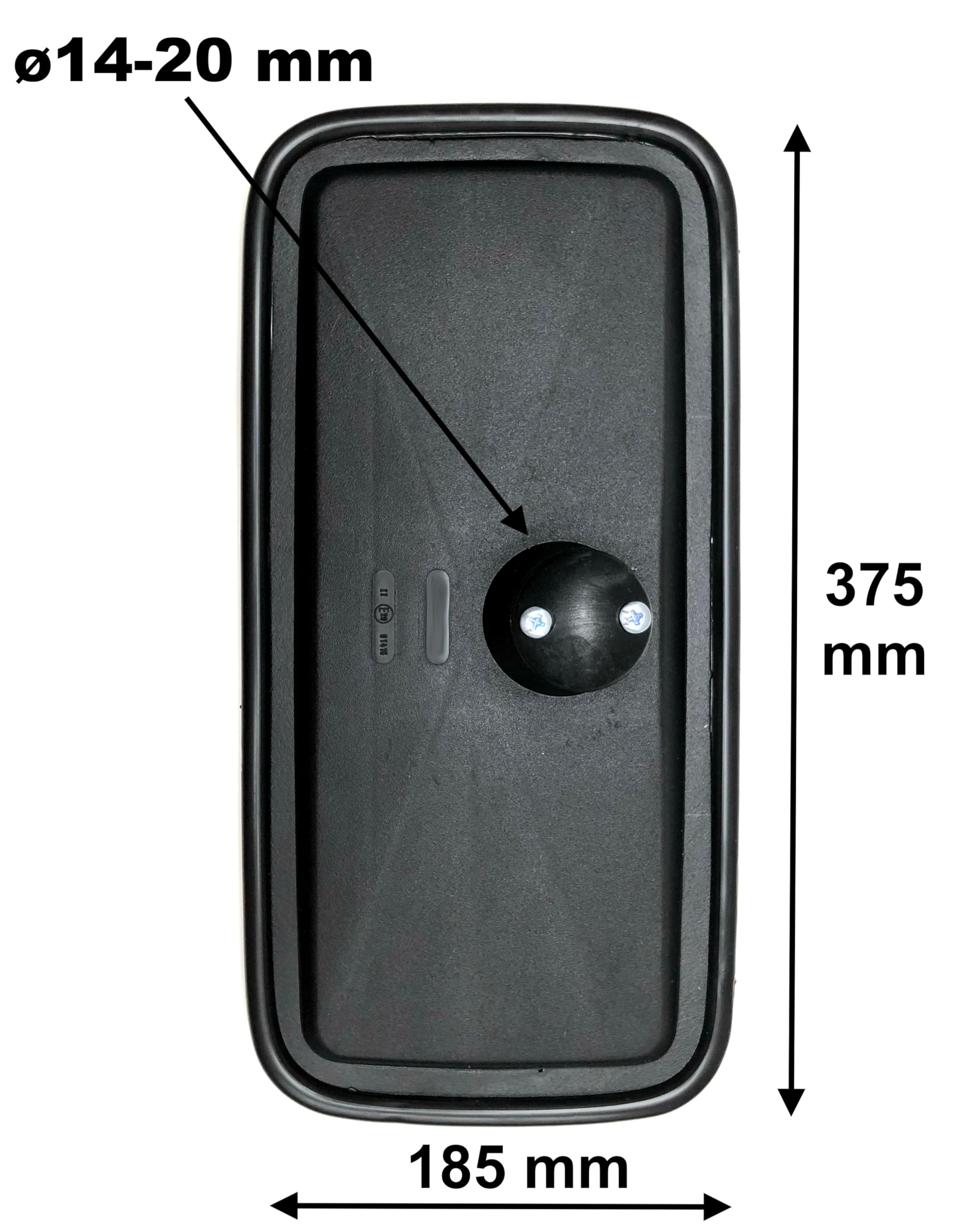 2x Universal Außenspiegel Spiegel 375x185 mm E20 - Rückspiegel - Kunststoffgehäuse schwarz - Ø14–20 mm - Spiegelradius R1800 mm - Ersatzspiegel für LKW, Bus, Transporter