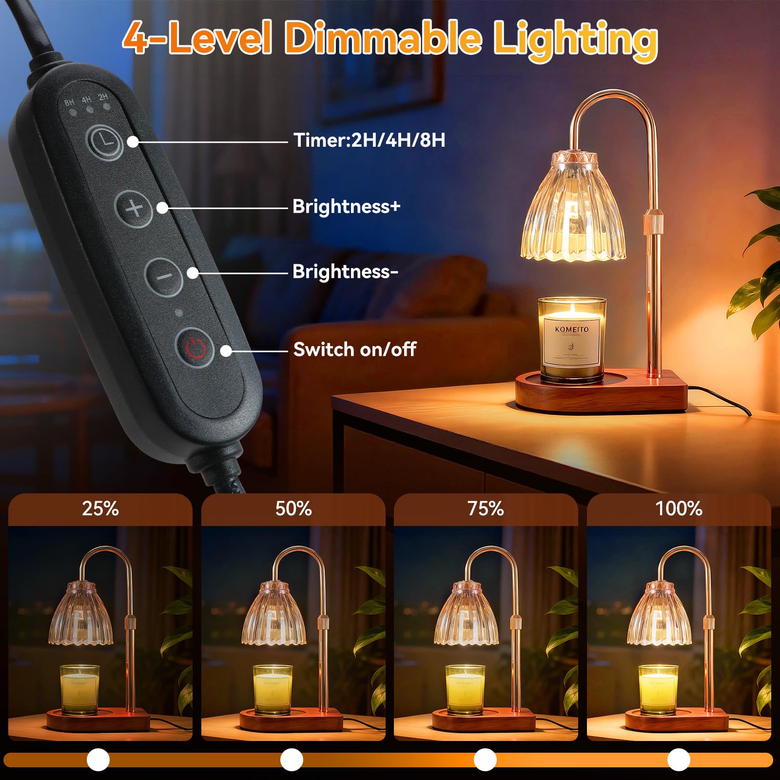 Adewalk Lámpara Calienta Velas con Temporizador y Regulador, Altura Ajustable 50W*2 Bombillas, Candle Warmer Lamp sin Llama para Velas en Tarro, Decoración y Regalos Navidad Cumpleaños，Marrón